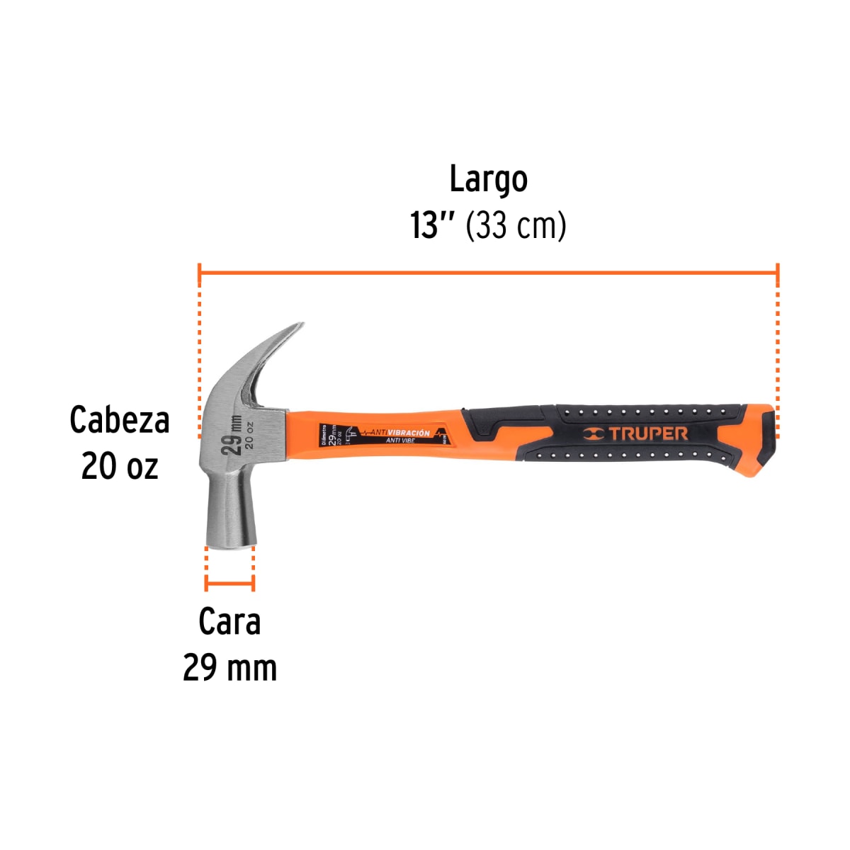 Martillo cabeza cónica 29 mm uña curva mango fibra vidrio Truper3