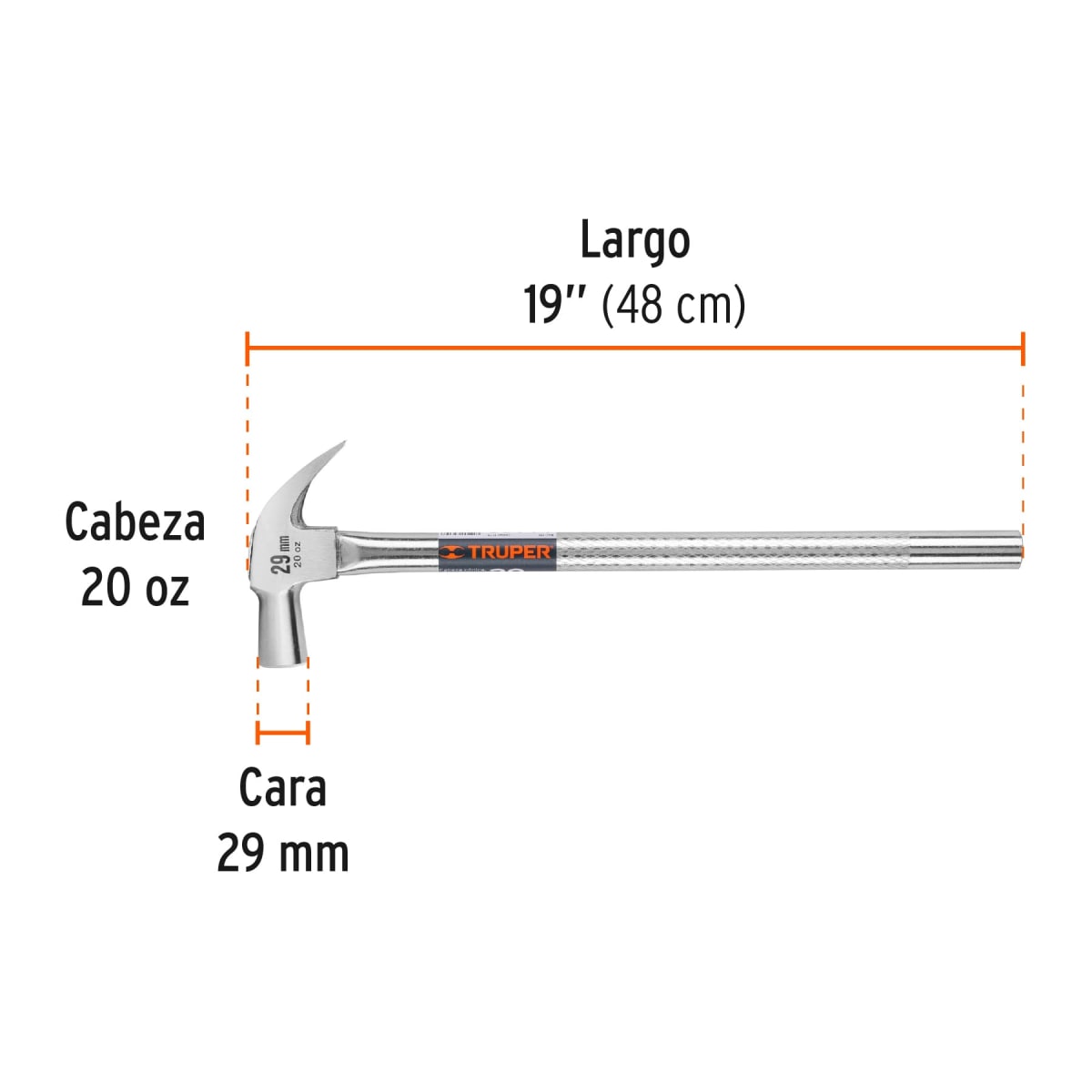 Martillo cabeza cónica 29 mm uña curva mango tubular Truper3