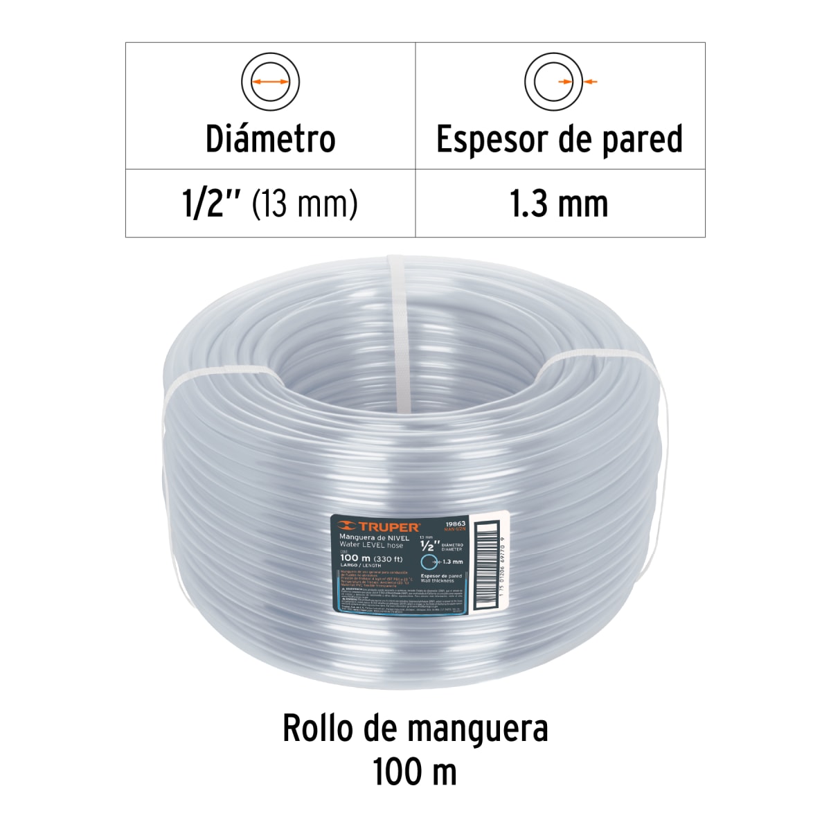 Rollo de manguera de 1/2 Transparente 100M Truper2
