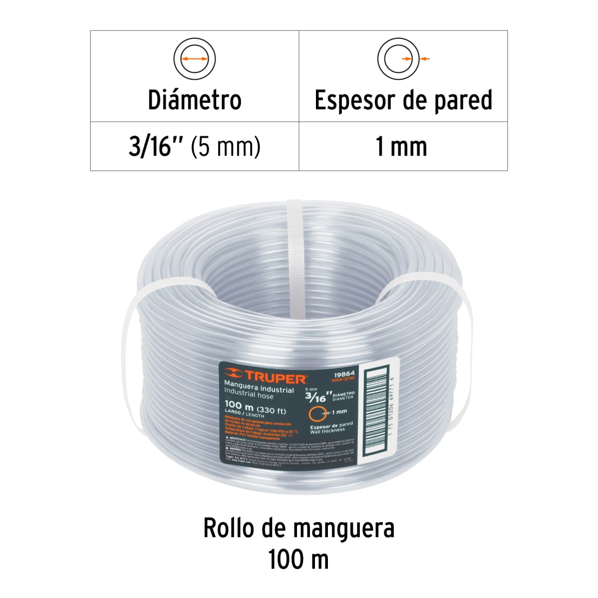 Manguera 3/16'' industrial en rollo de 100 m. truper2