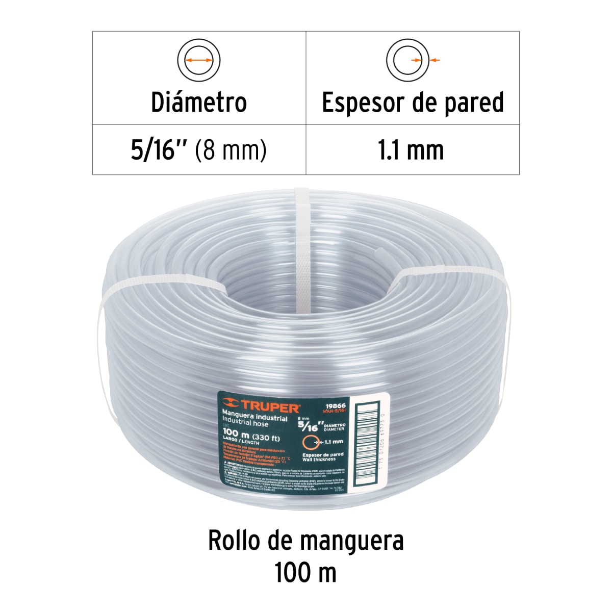 Manguera industrial de nivel 5/16 rollo por 100 metros Truper1