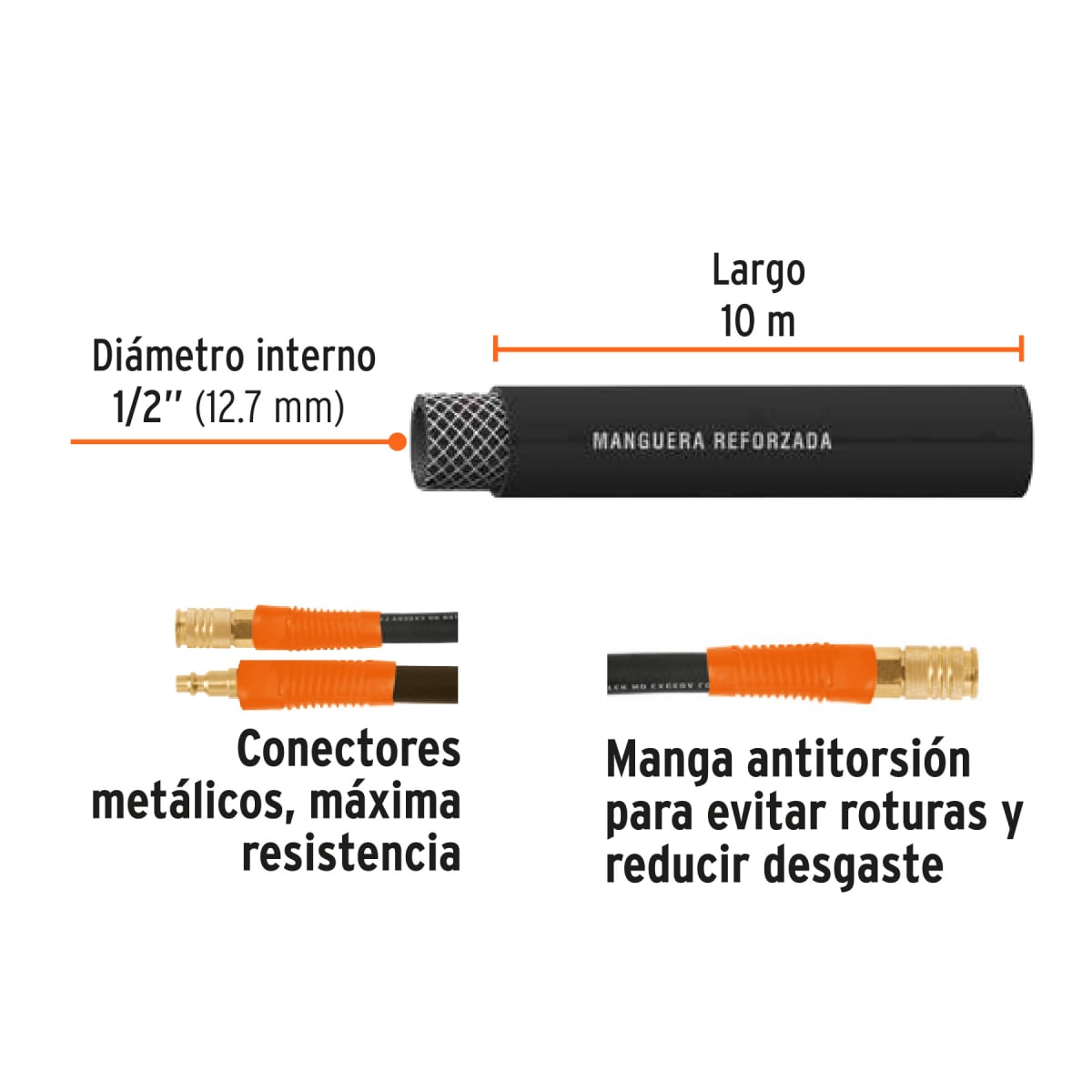 Rollo de 10 m de manguera 1/2´´ de hule para compresora, Truper2