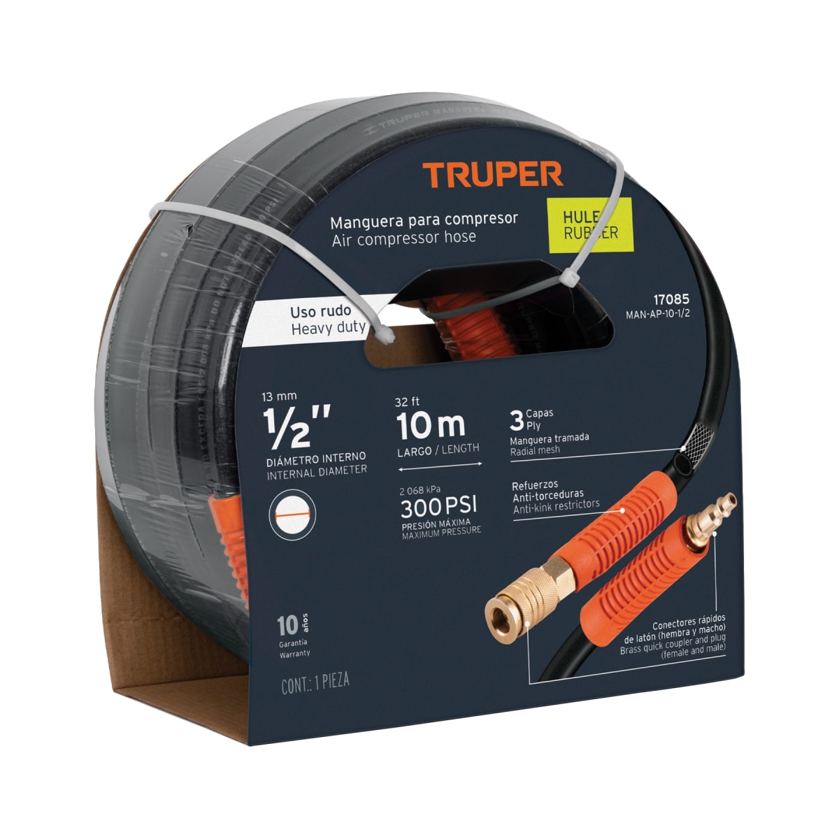 Rollo de 10 m de manguera 1/2´´ de hule para compresora, Truper1