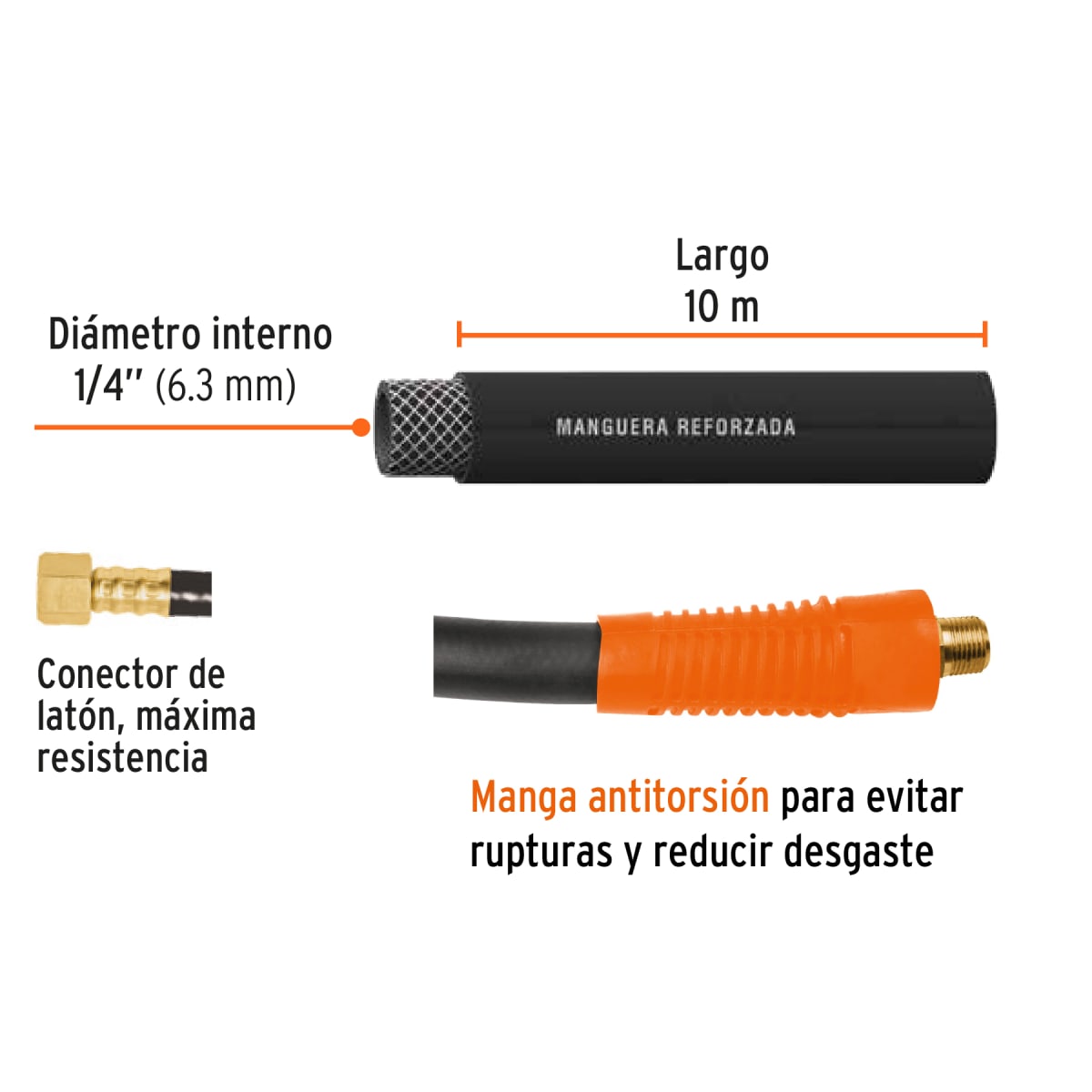 Rollo de 10 m de manguera 1/4´´ de hule para compresora, Truper2