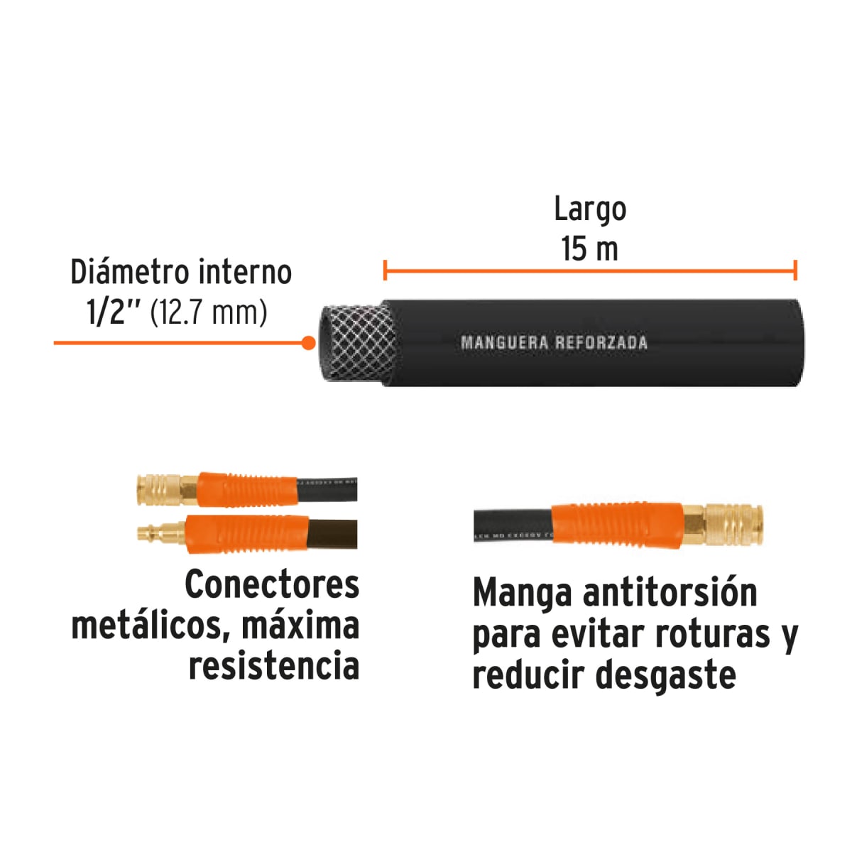 Rollo de 15 m de manguera 1/2´´ de hule para compresora, Truper2