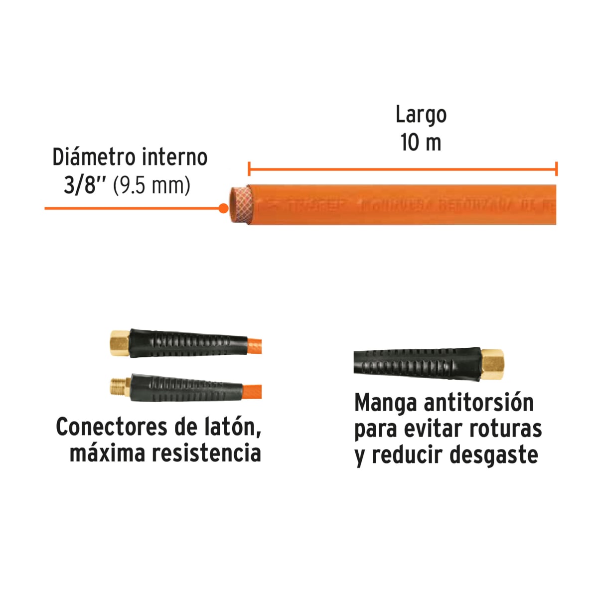 Rollo de 10 m de manguera 3/8'' de pvc para compresora Truper2