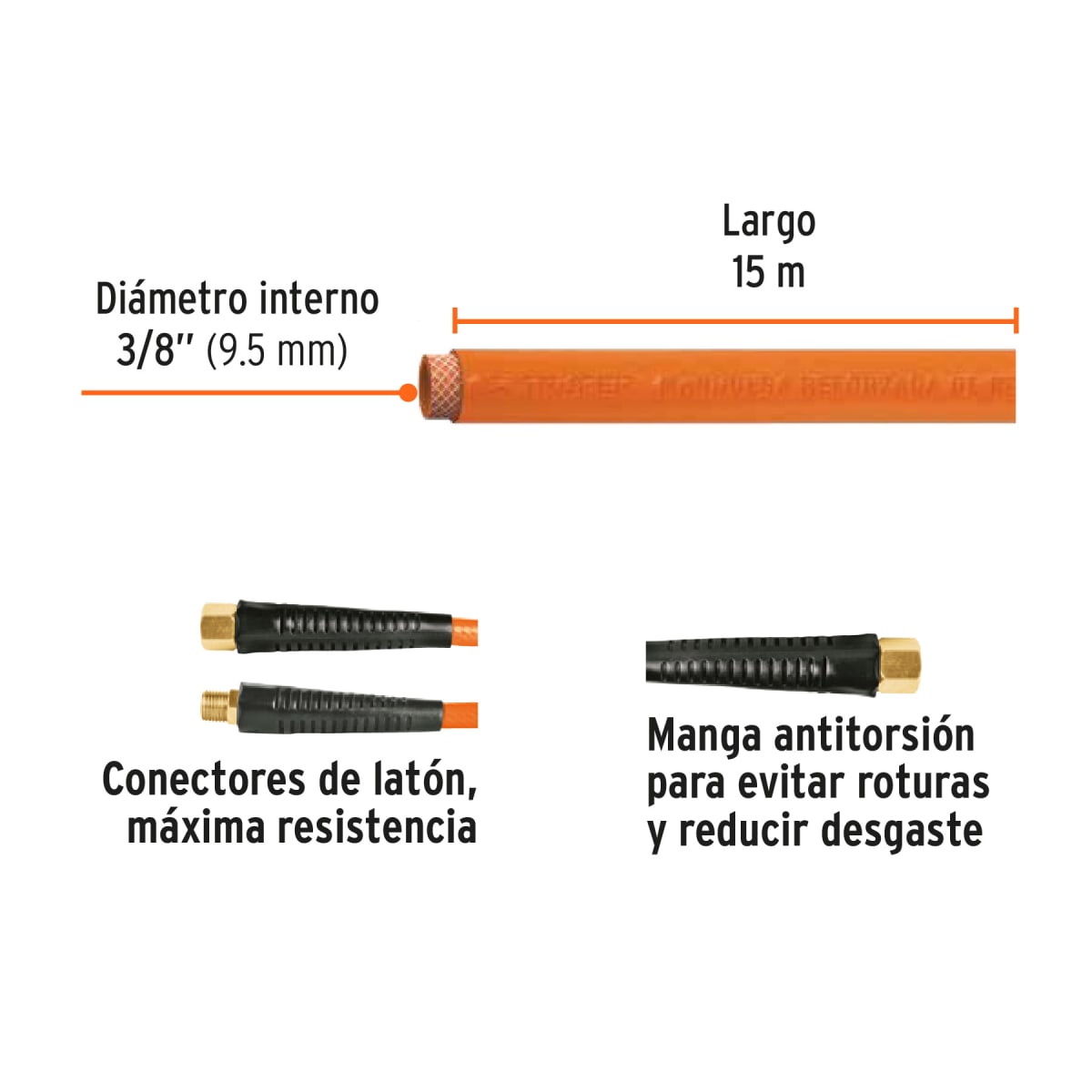 Rollo de 15 m de manguera 3/8'' de pvc para compresora Truper2