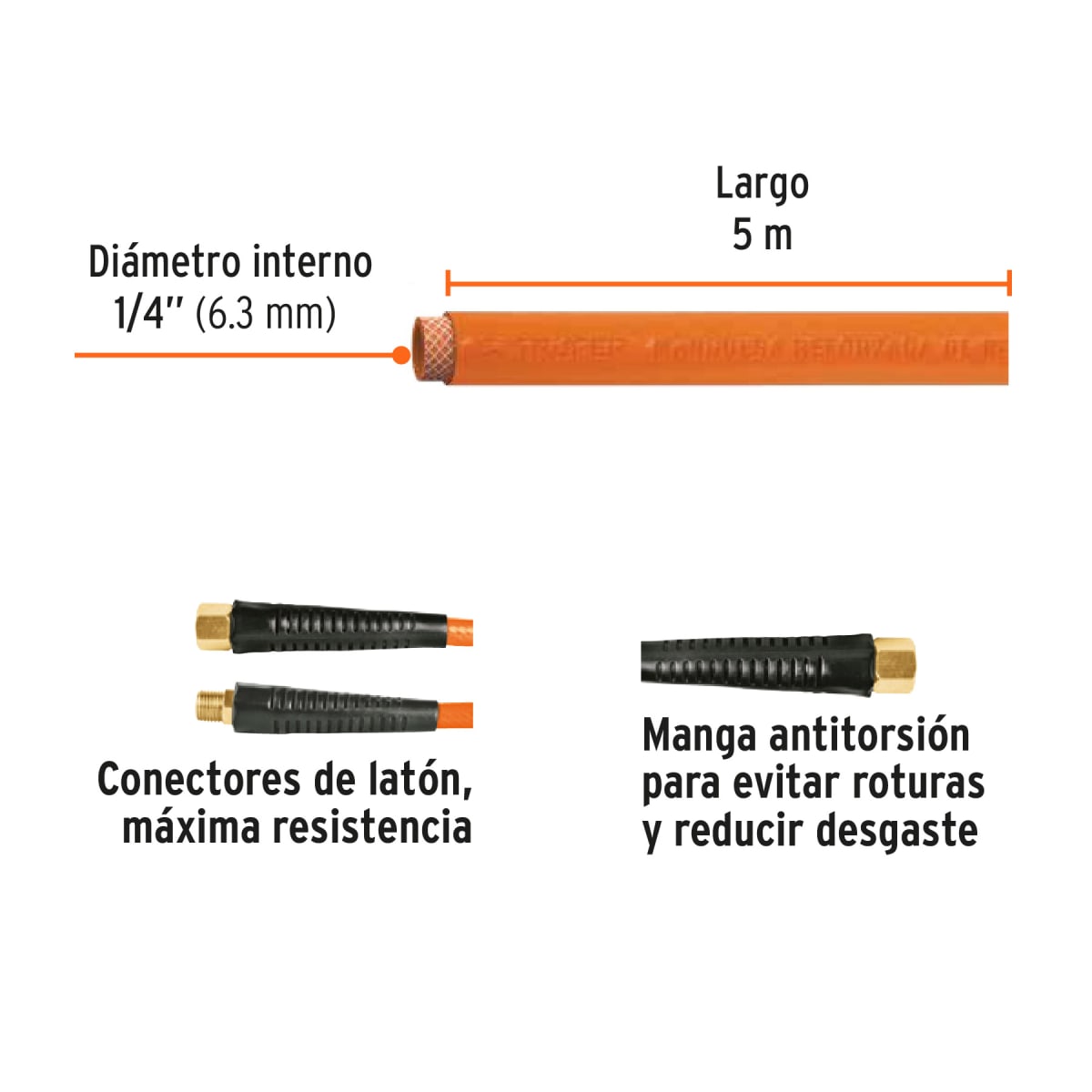 Rollo de 5 m de manguera 1/4'' de pvc para compresora truper2