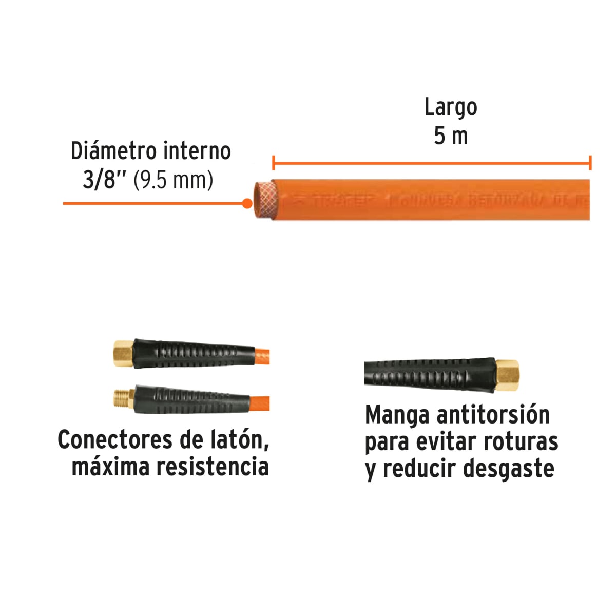Rollo de 5 m de manguera 3/8 de PVC para compresora Truper2