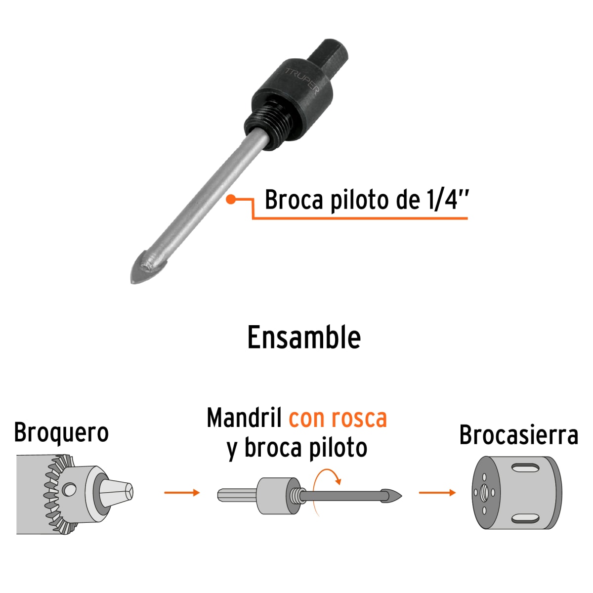 Guía para sierras copa con diamante con rosca 3/8´´, Truper2