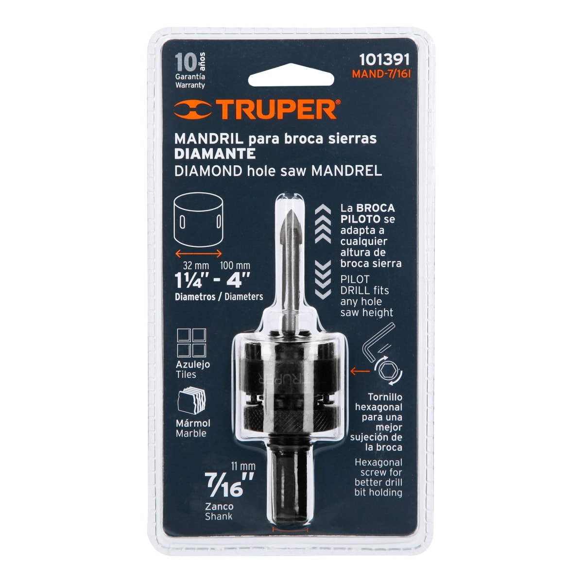 Guía para sierras copa con diamante con rosca 7/16´´, Truper2