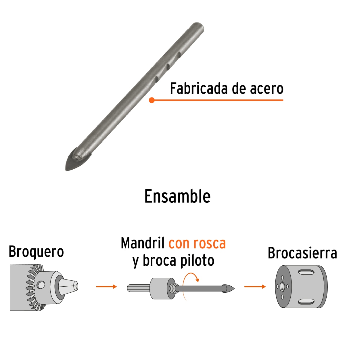 Broca piloto de 1/4´´ para sierras copa con diamante, Truper2