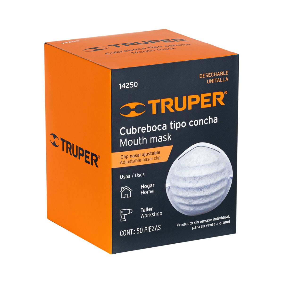 Mascarilla tipo concha por pieza en caja de 50 pz, Truper3
