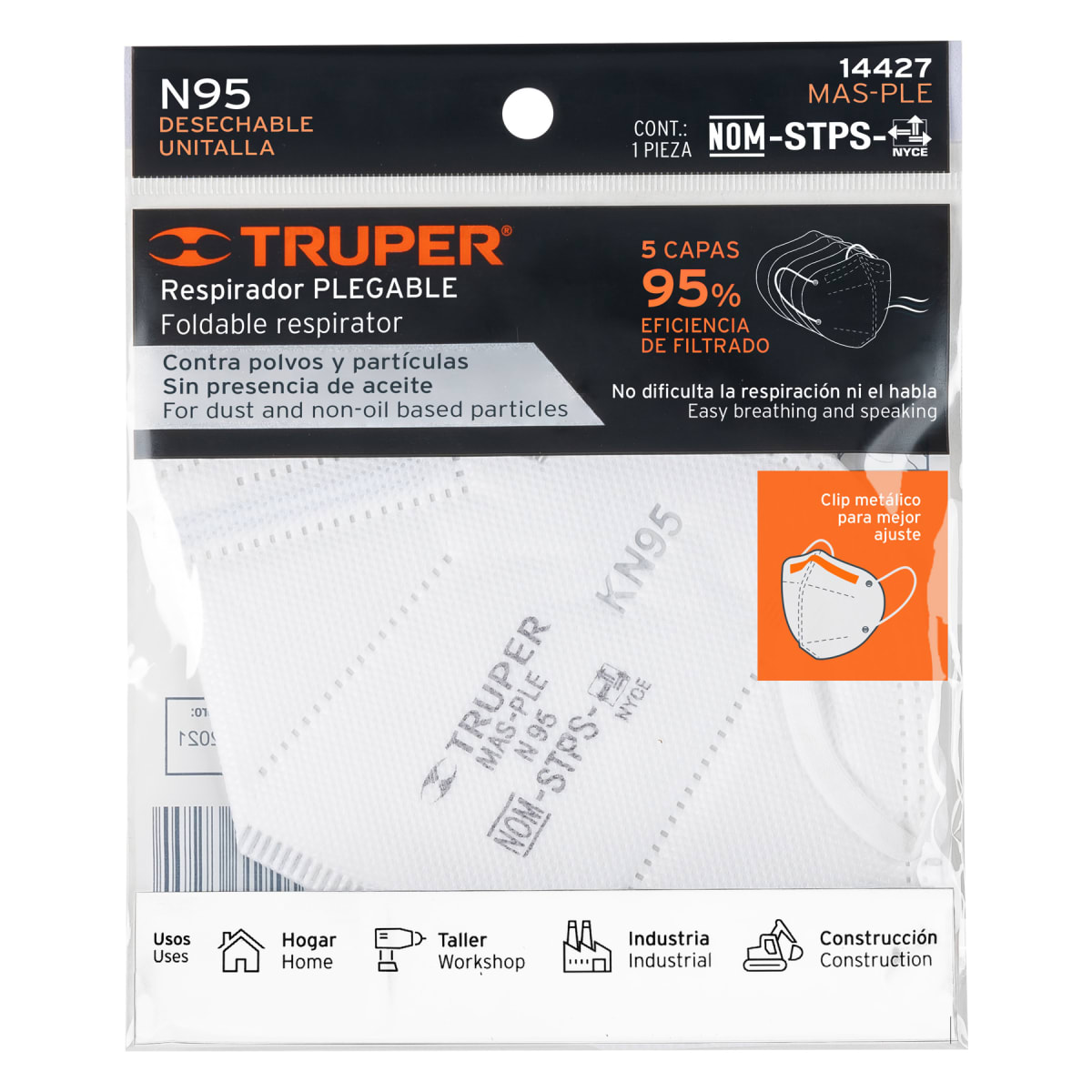 Respirador plegable N95, para polvos y partículas, Truper3