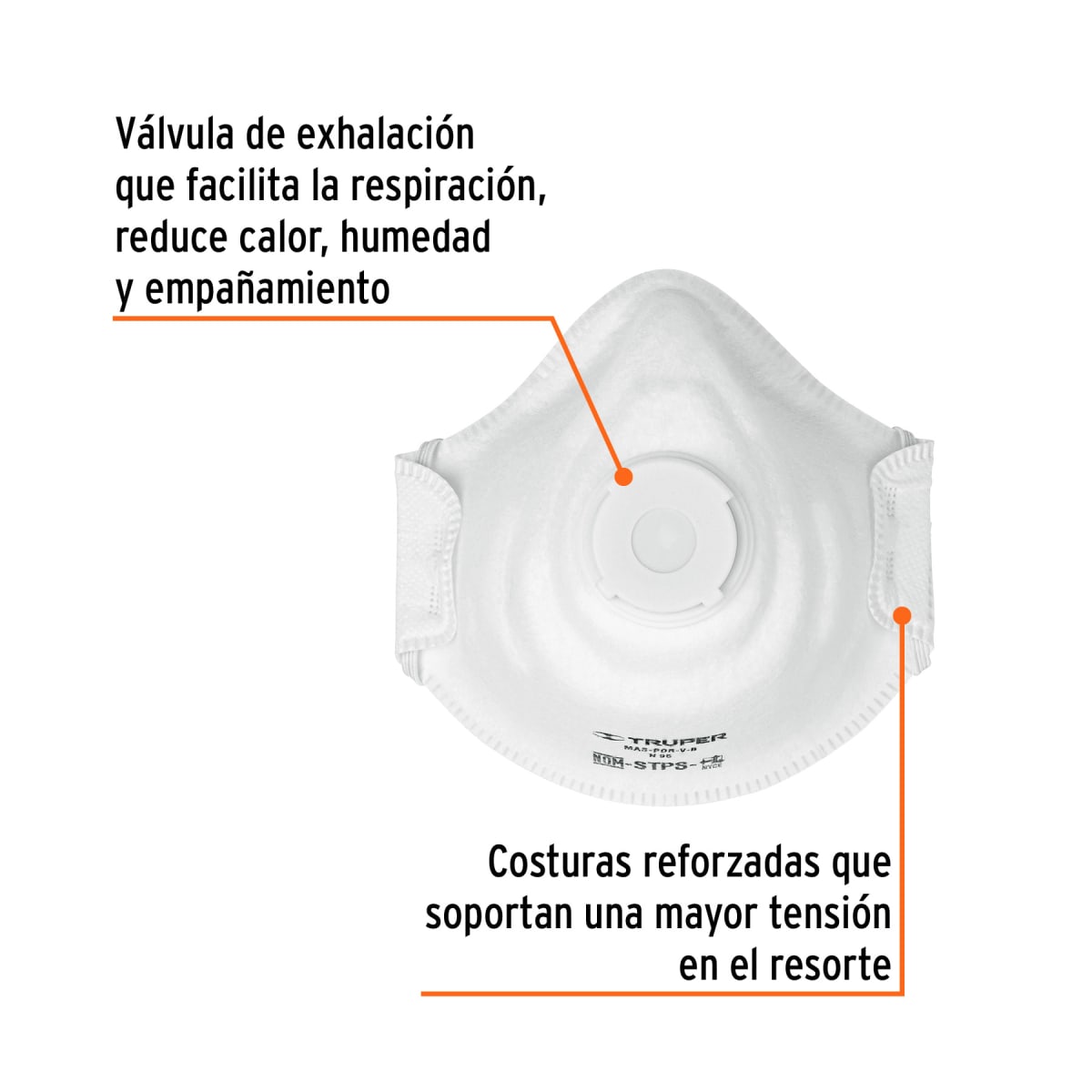 Respirador N95 con válvula para polvos y partículas, Truper2