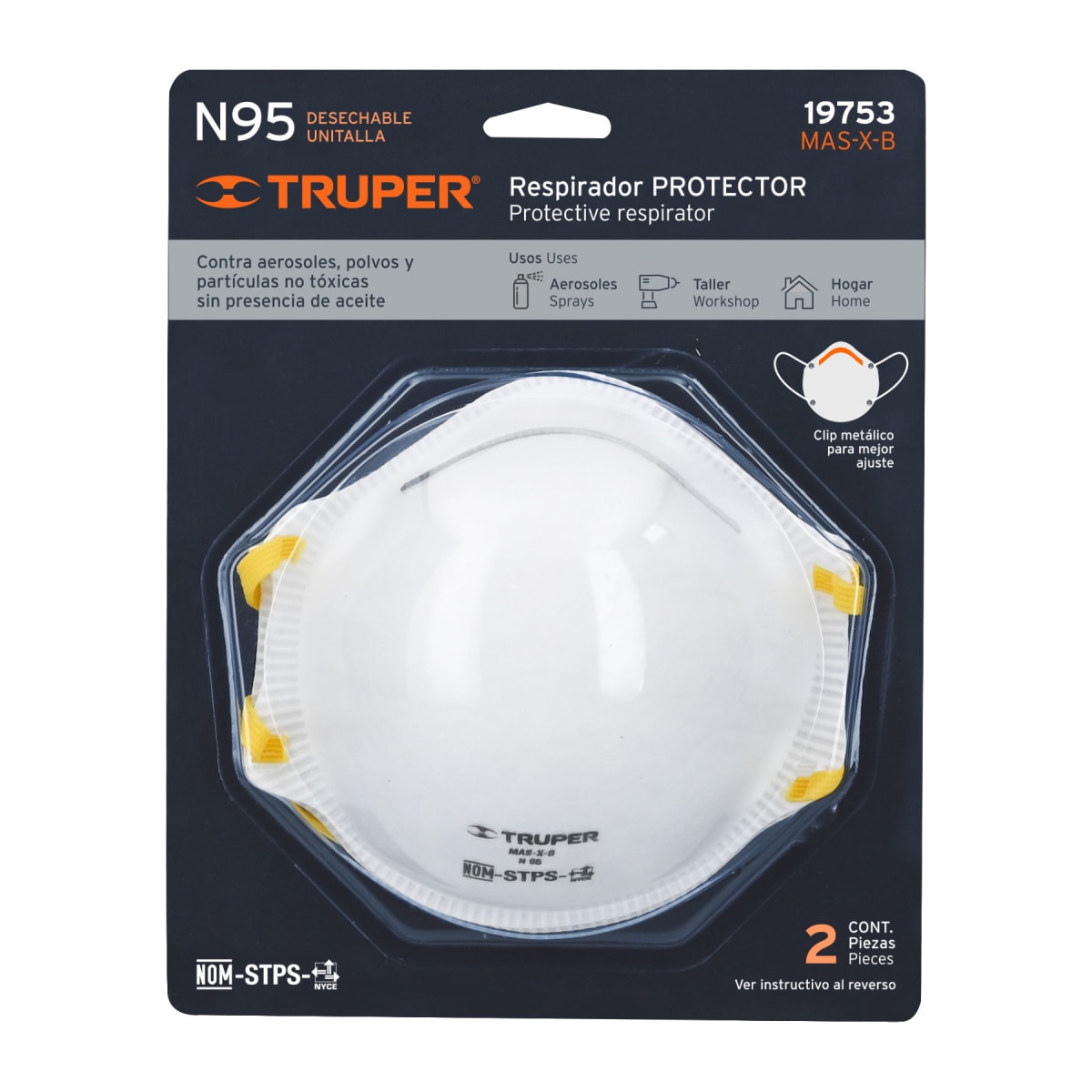 Blíster con 2 respiradores N95 para polvos y partículas Truper3