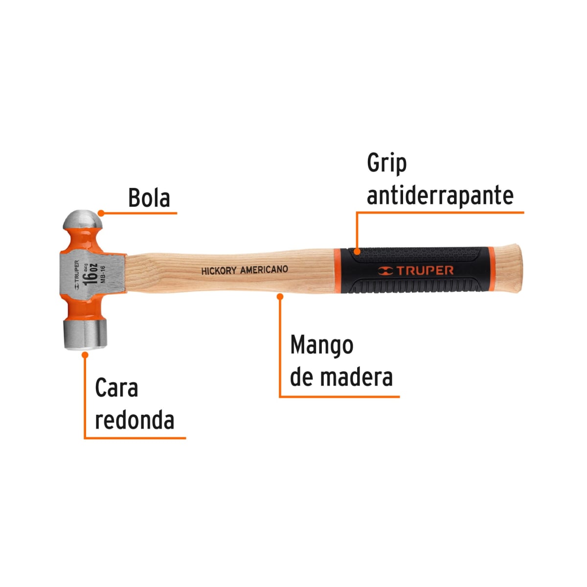 Martillo pulido de bola 16 oz mango hickory Truper2