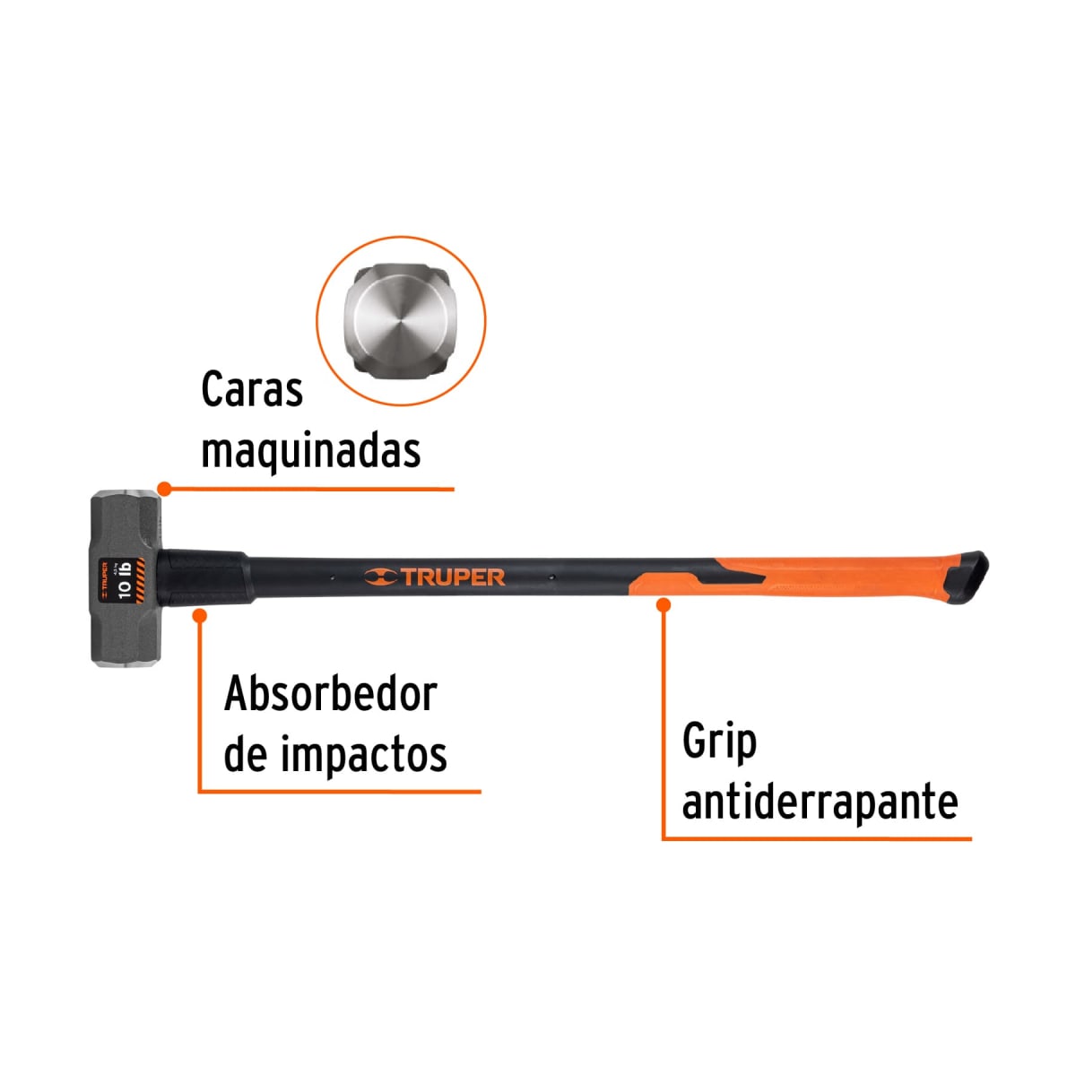 Comba octagonal 10 lb, mango fibra de vidrio 36´´, Truper2