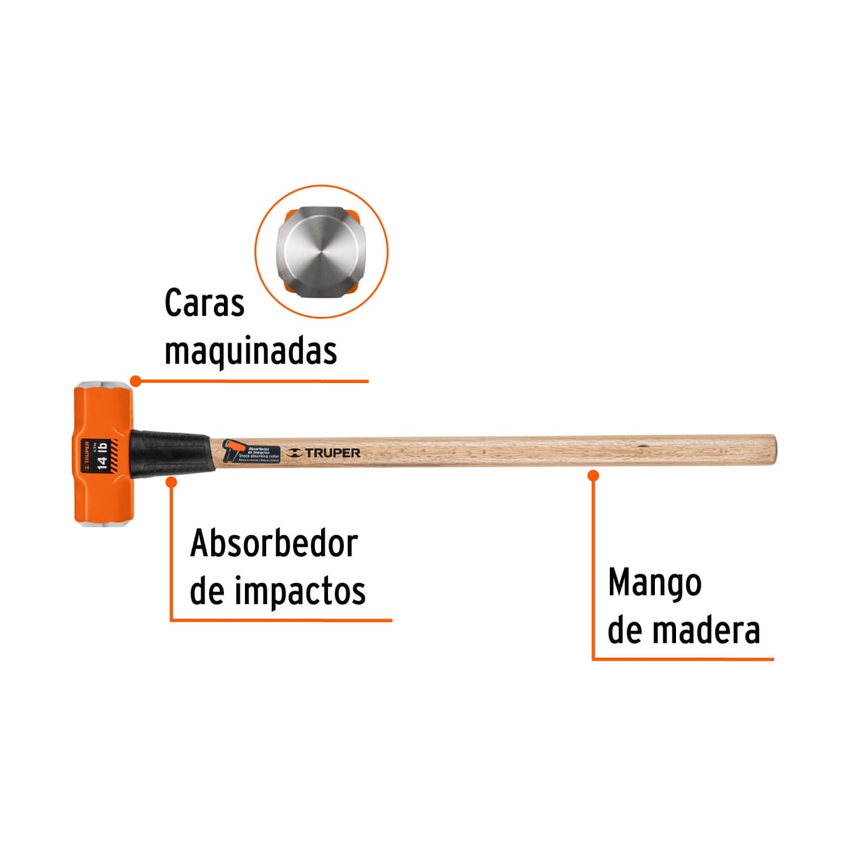 Comba octagonal 14 lb, mango de madera 36´´, Truper2