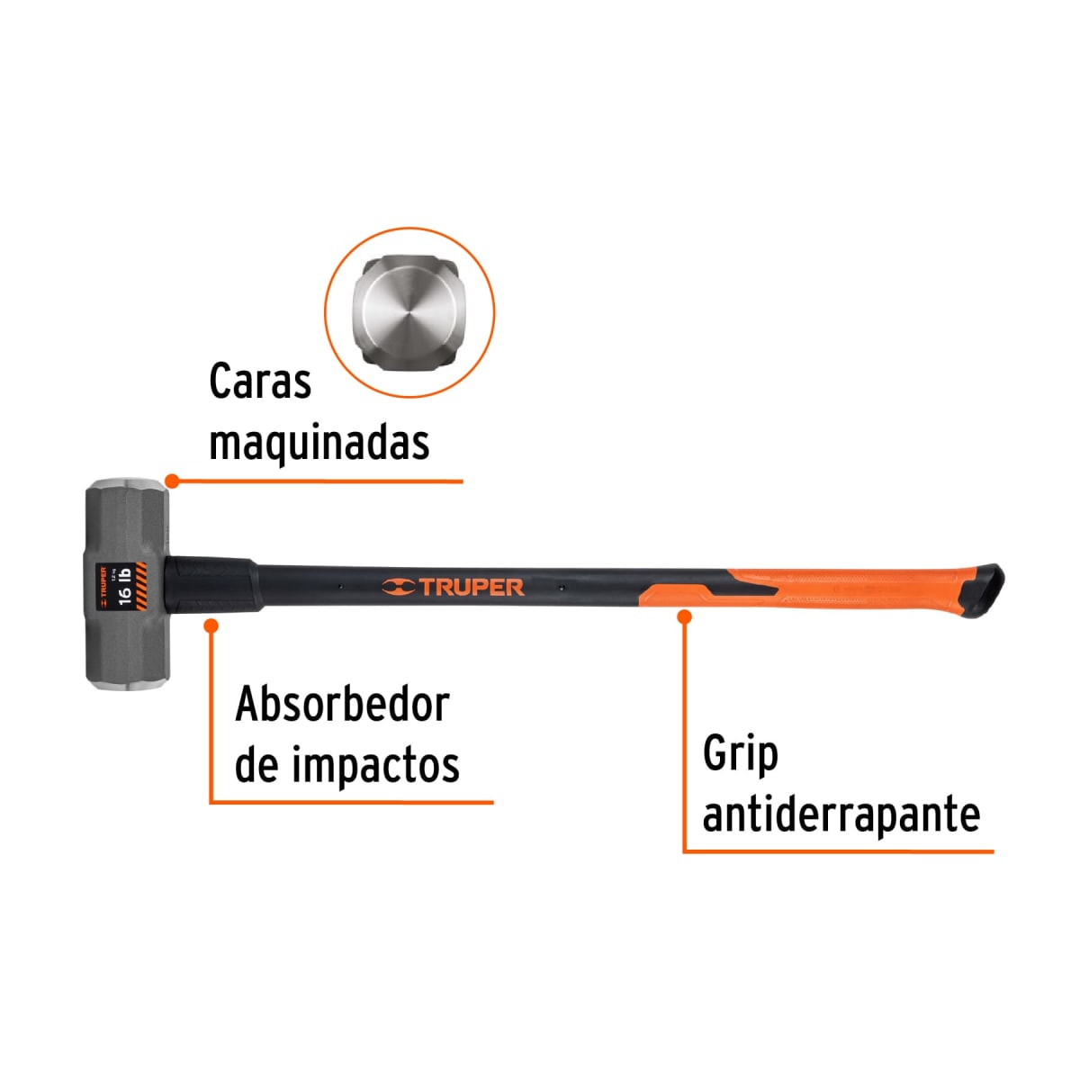 Comba octagonal 16 lb mango de fibra de vidrio 36
