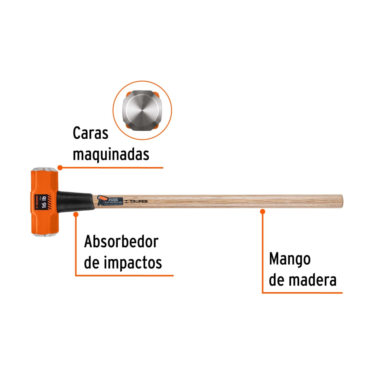 Comba octagonal 16 lb mango de madera 36