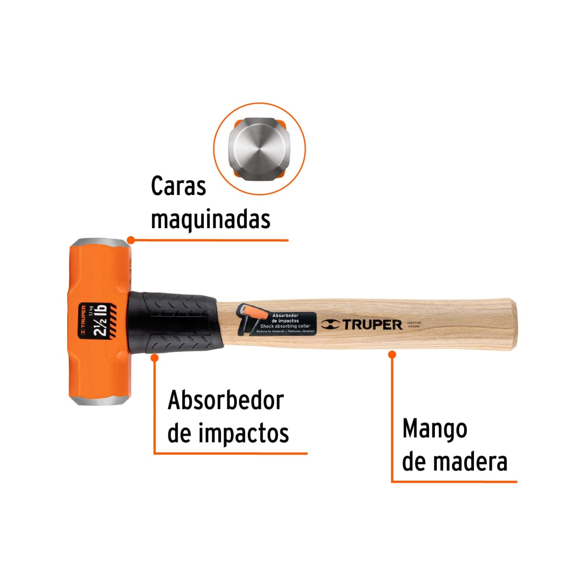Comba octagonal 2.5 lb, mango de madera 12´´, Truper2
