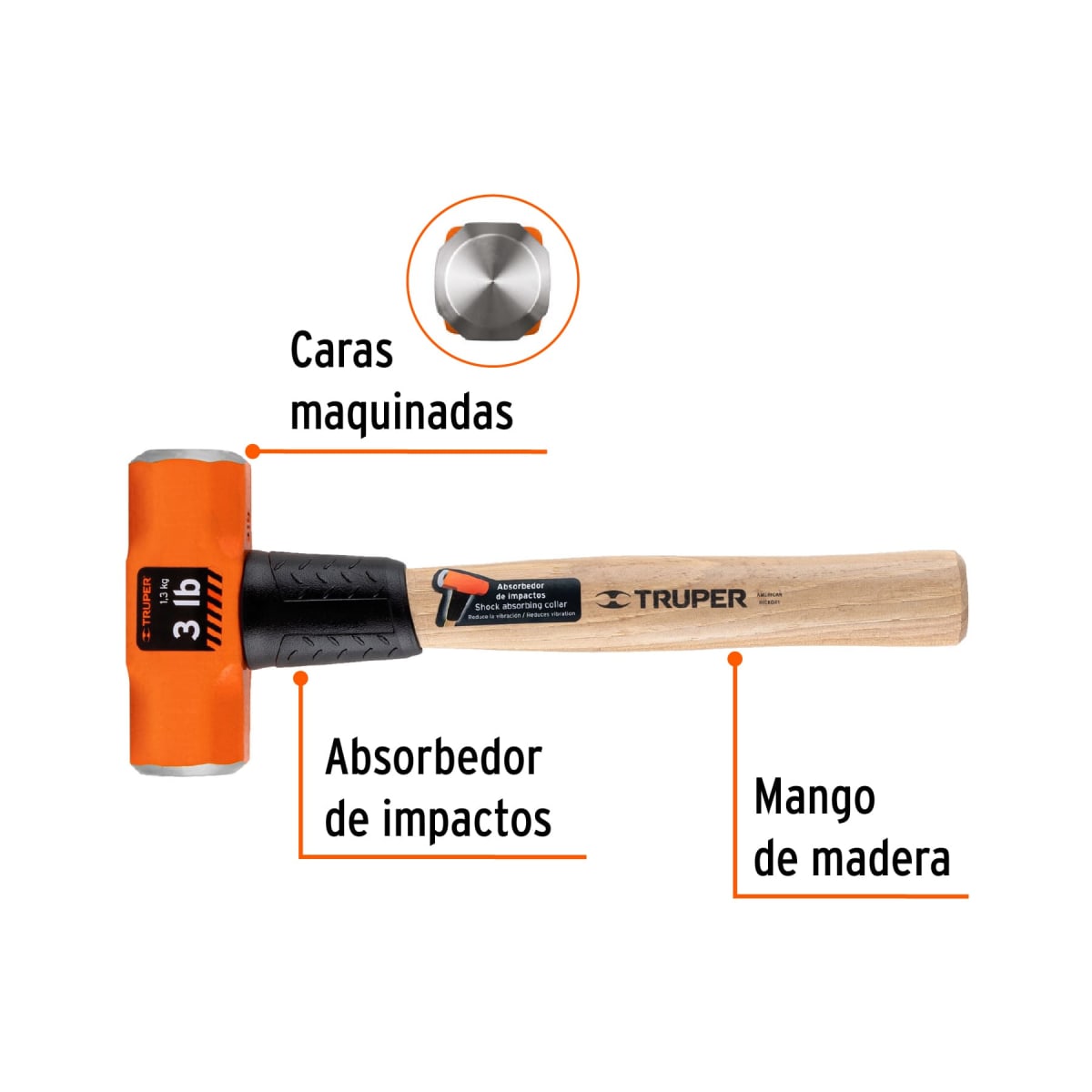 Comba octagonal 3 lb. mango de madera 12''. truper2
