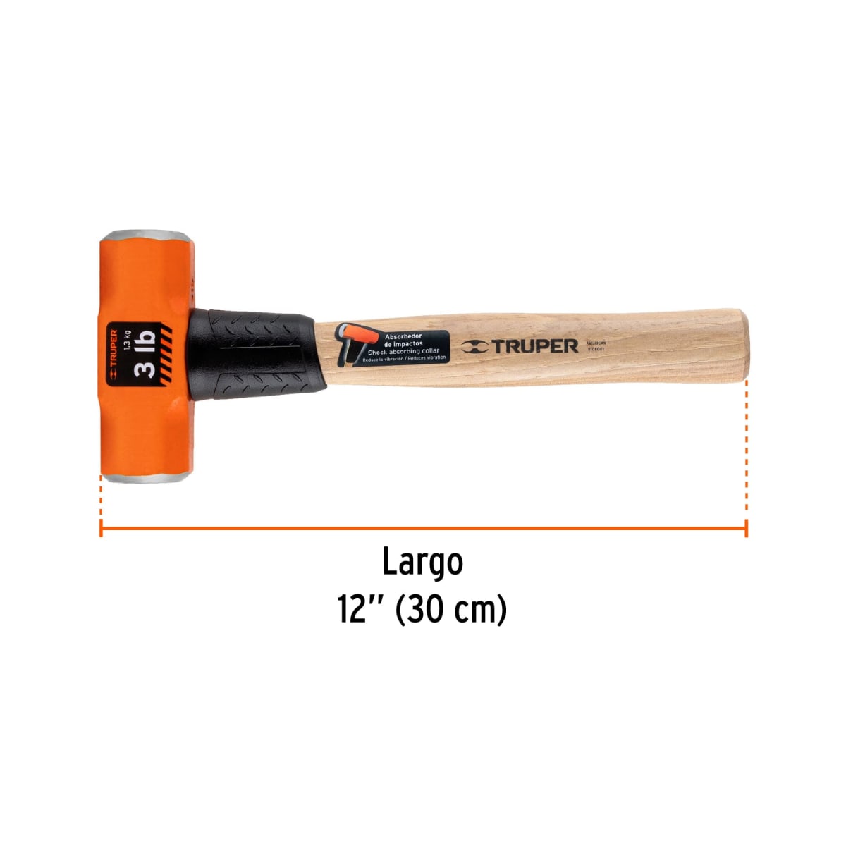 Comba octagonal 3 lb. mango de madera 12''. truper3