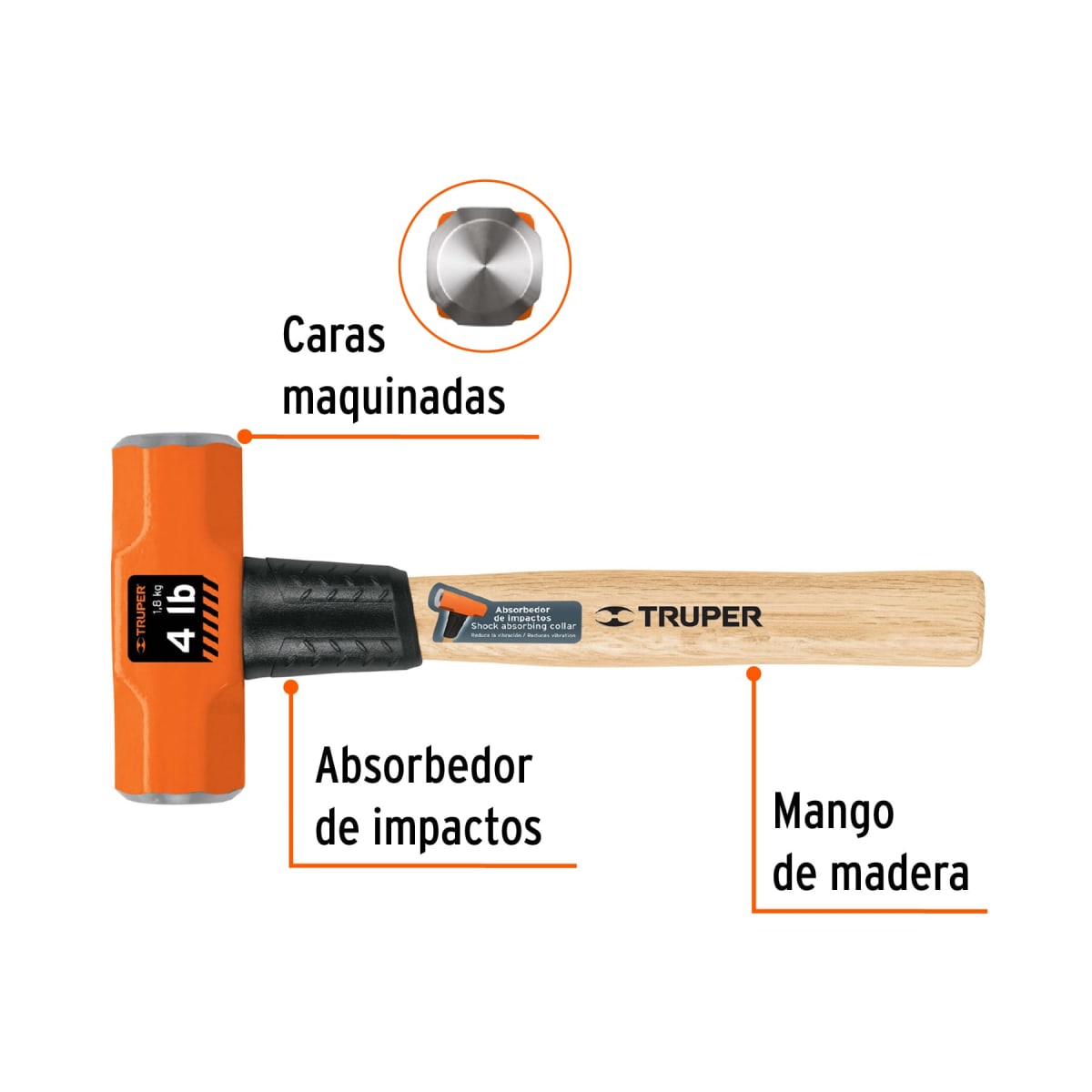 Comba octagonal 4 lb. mango de madera 12''. truper2