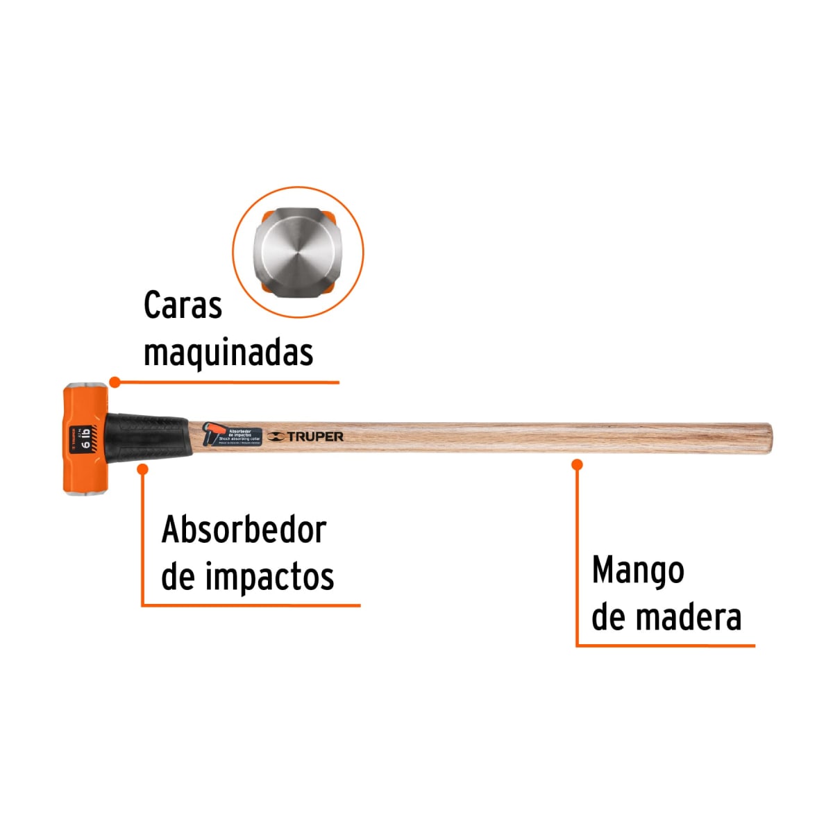 Comba octagonal 6 lb. mango de madera 36'' truper2
