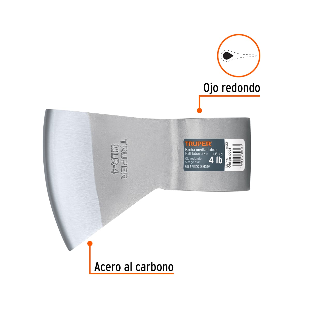 Hacha media labor ojo redondo 4 lb sin mango, Truper2