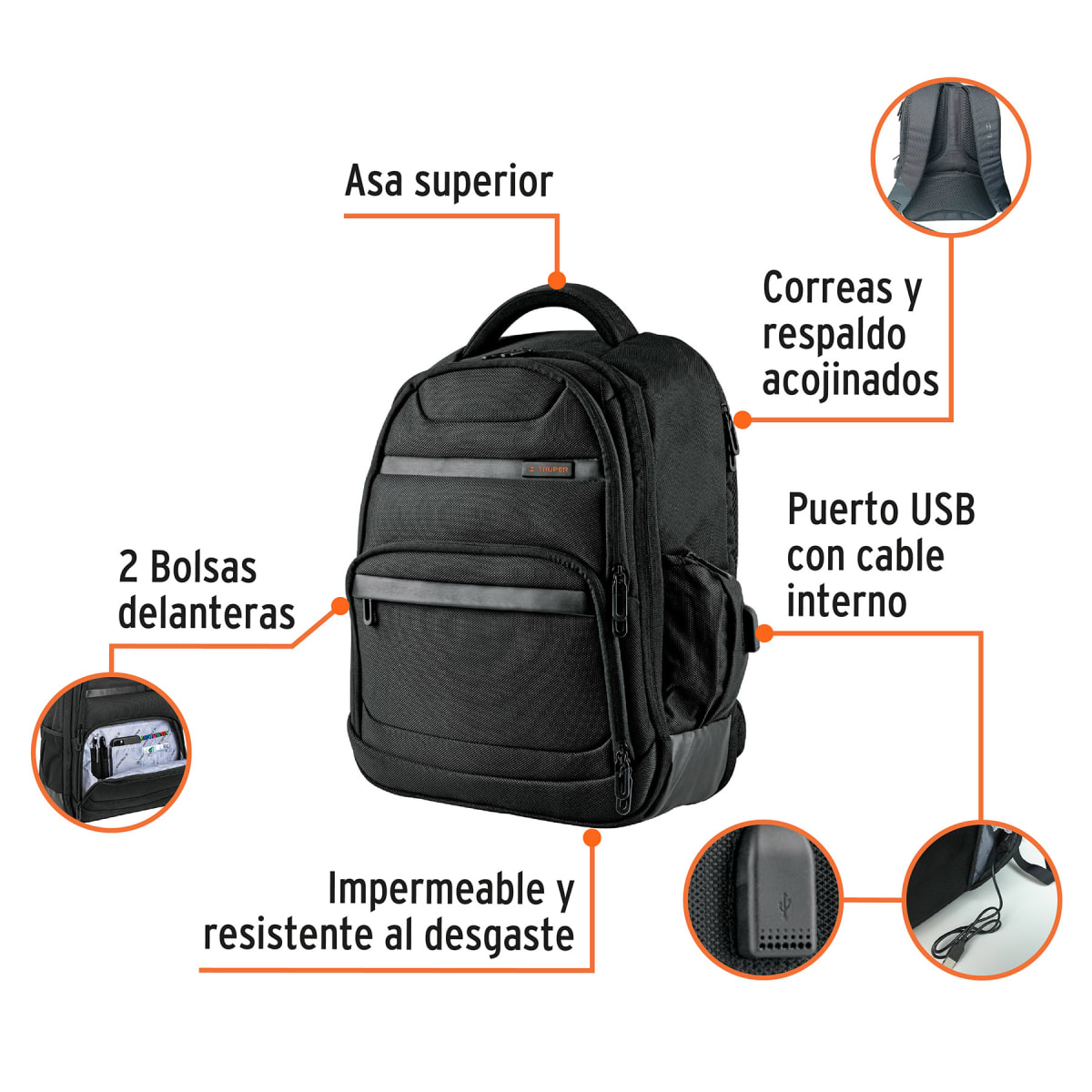 Kit Mochila porta laptop y Tomatodo de plástico Truper5