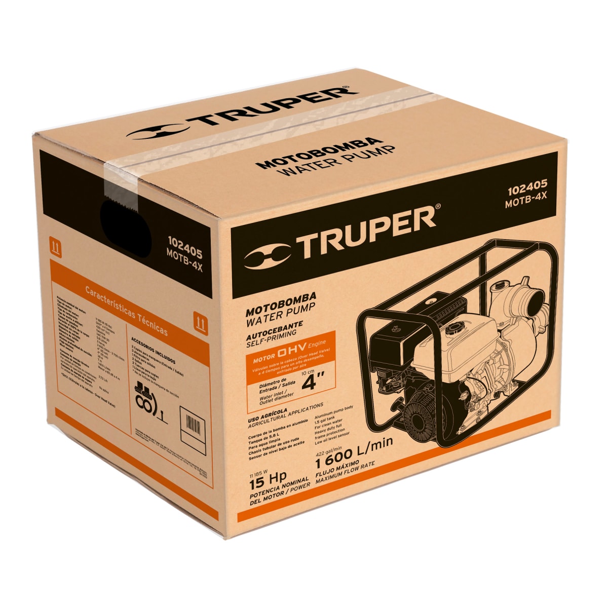 Motobomba autocebante 4¨ x 4¨ 15HP a gasolina Truper5