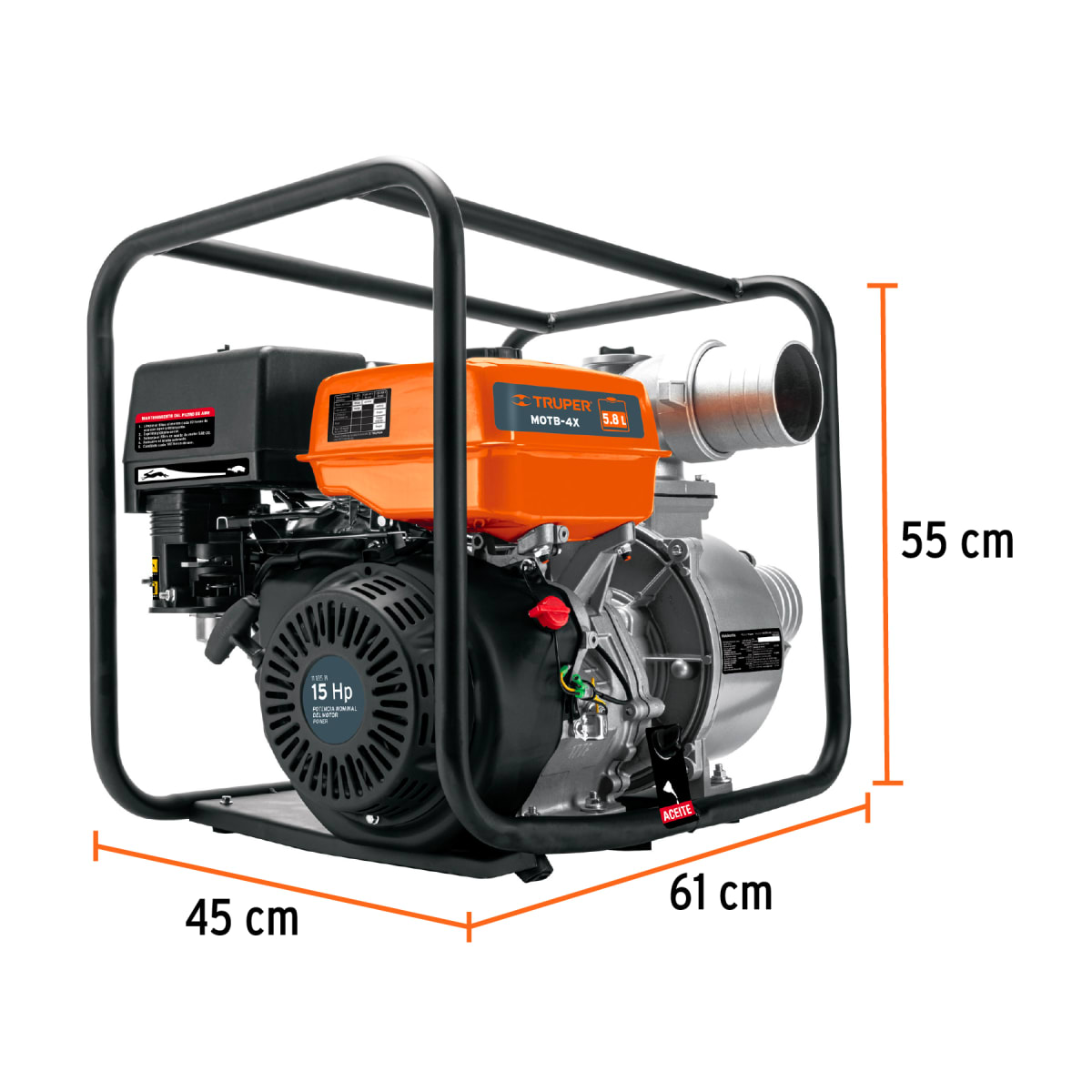Motobomba autocebante 4¨ x 4¨ 15HP a gasolina Truper4