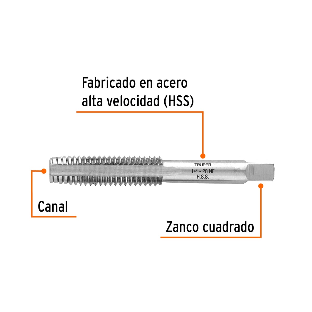 Macho semicónico 1/4´´ x 28 cuerda fina, Truper2