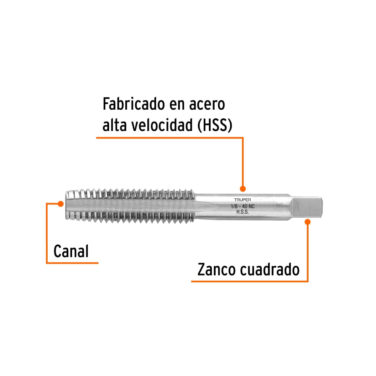 Macho semicónico 1/8´´ x 40 cuerda gruesa, Truper2