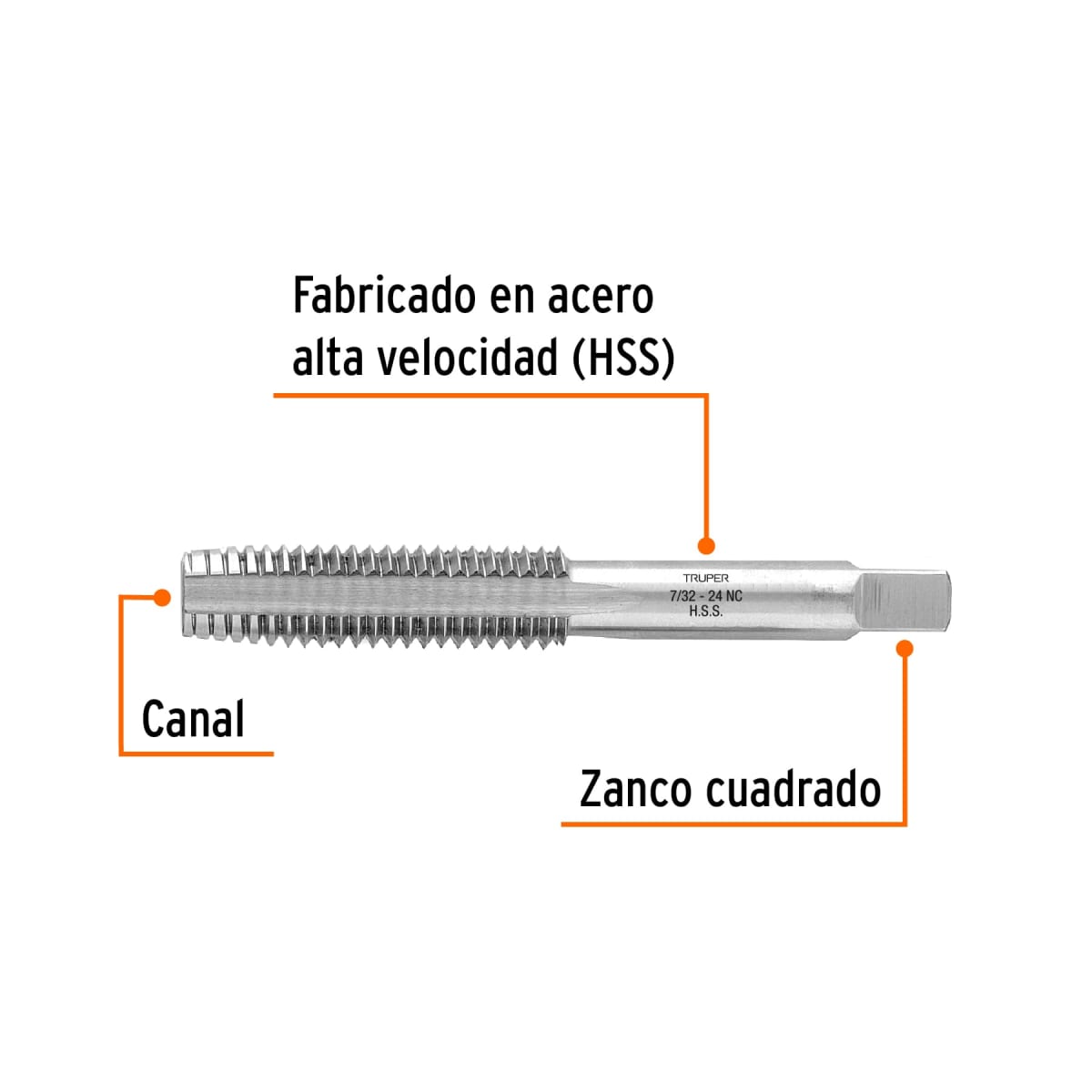 Macho semicónico 7/32´´ x 24 cuerda gruesa, Truper2