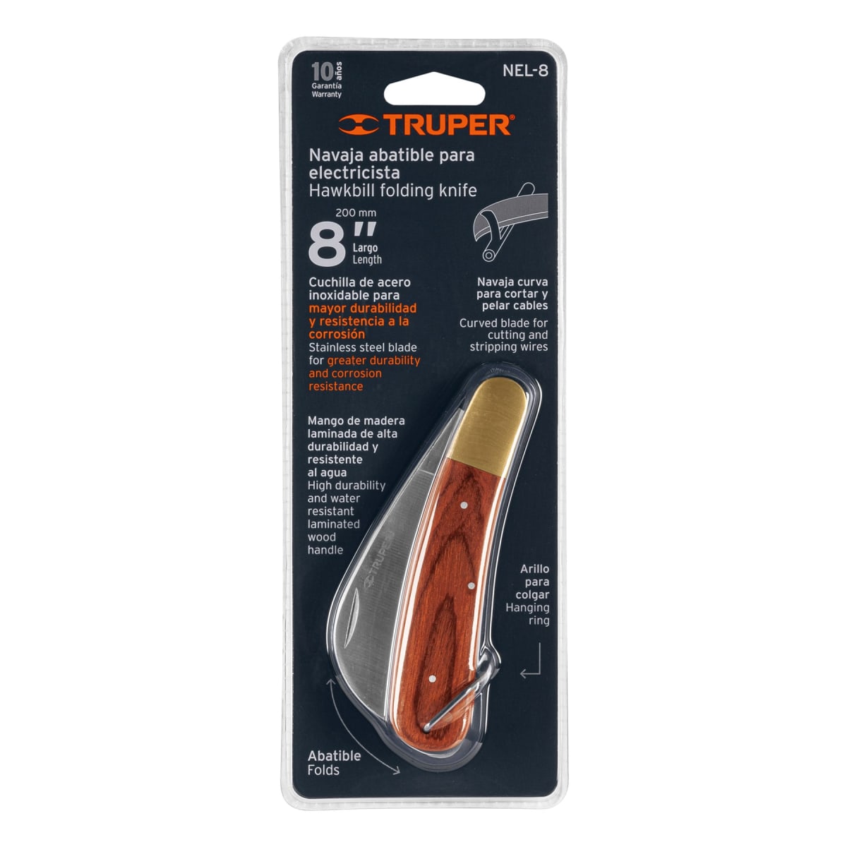 Cuchillo abatible universal 8´´ mango madera, Truper4