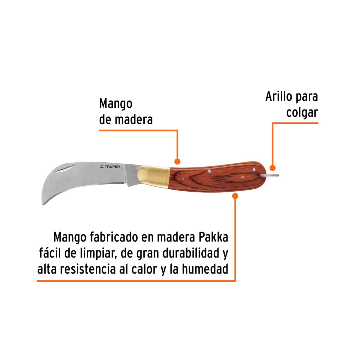 Cuchillo abatible universal 8´´ mango madera, Truper2