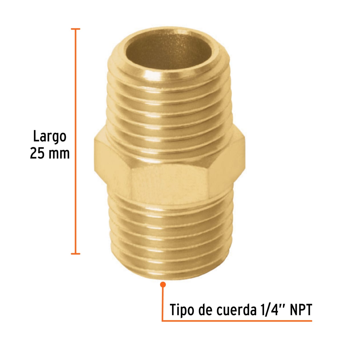 Niple de latón. tipo ff. cuerda 1/4 npt. truper2