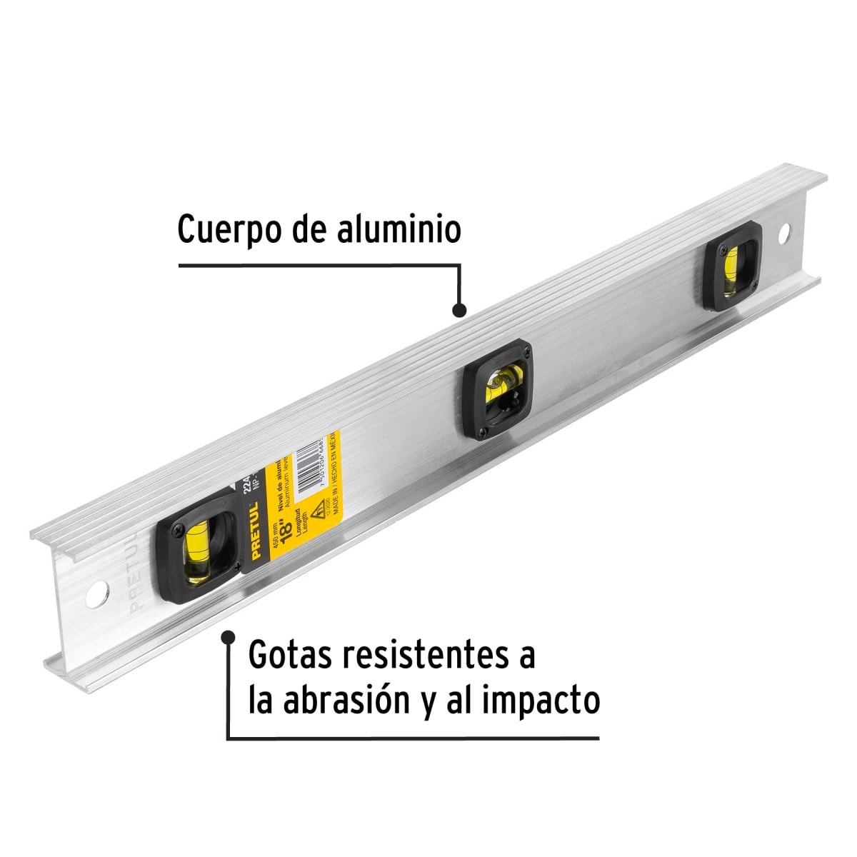 Nivel de 18'' cuerpo de aluminio. pretul2