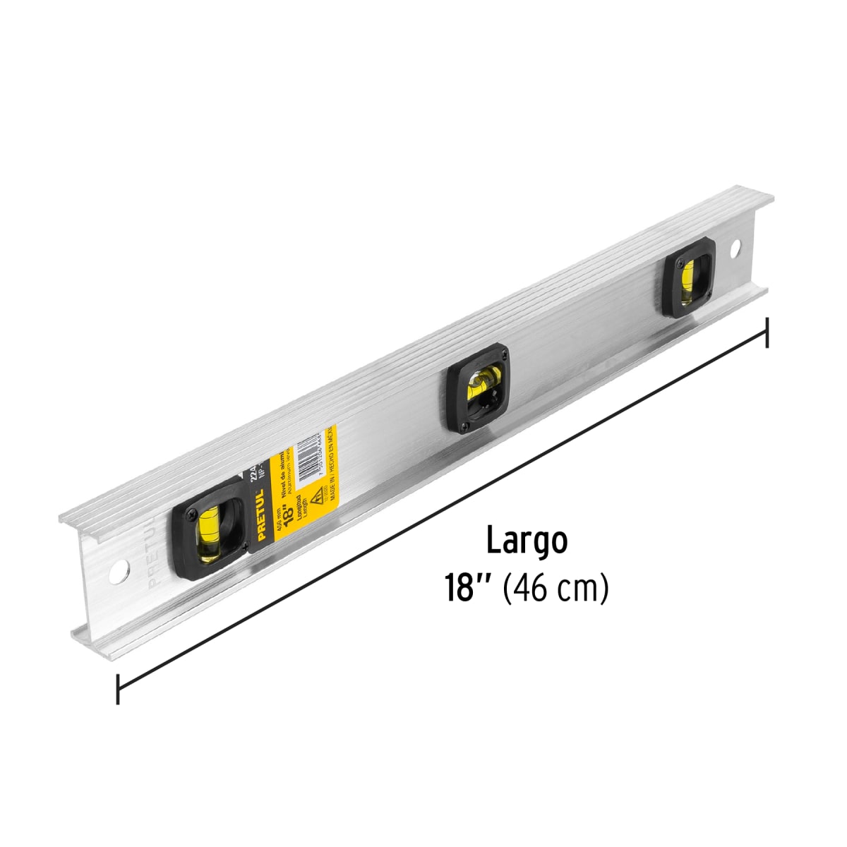 Nivel de 18'' cuerpo de aluminio. pretul3