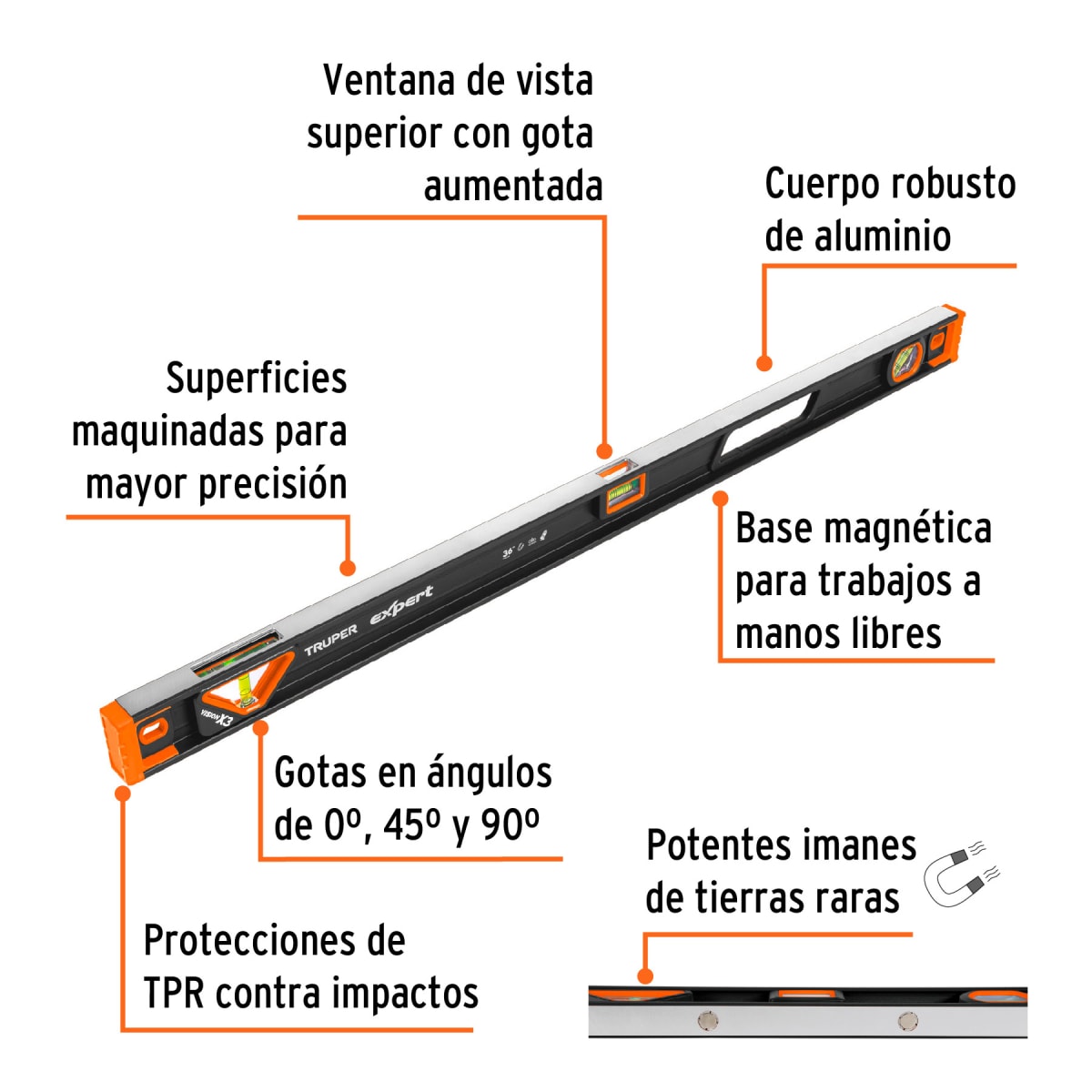 Nivel de 36'' magnético con protección de tpr Truper Expert3