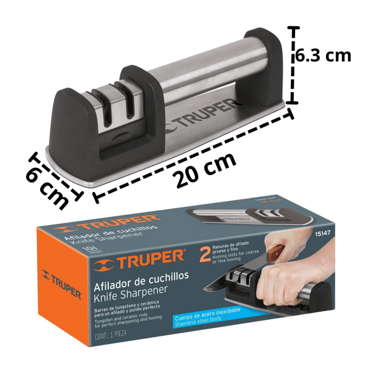 Combo 4 cuchillos con afilador de cuchillos inox. Truper3