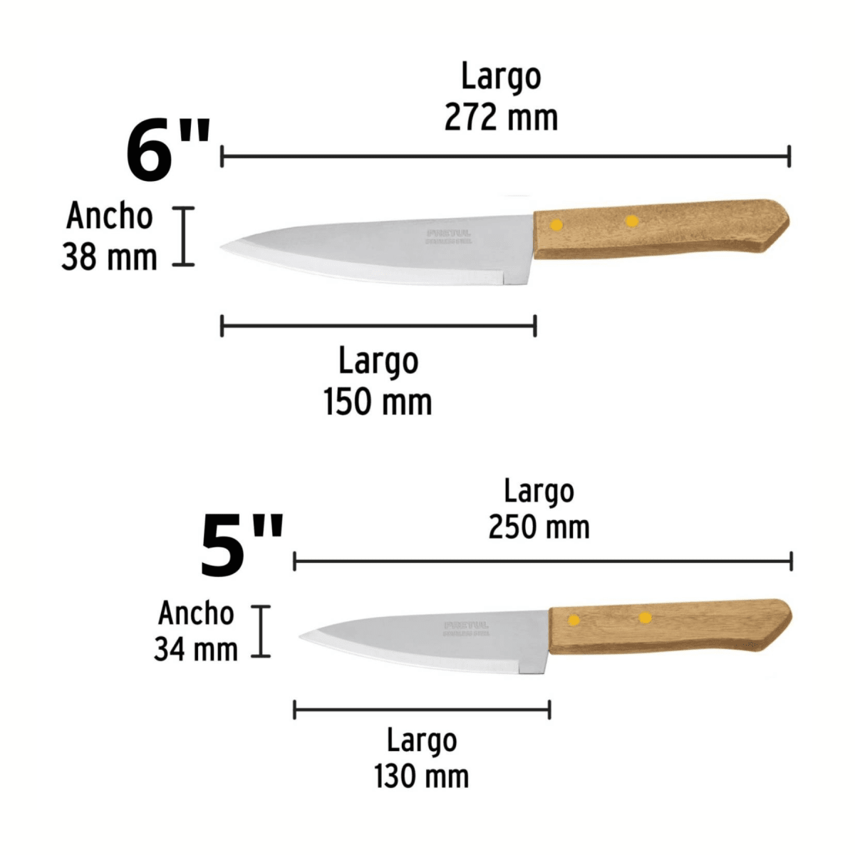 Combo 4 cuchillos con afilador de cuchillos inox. Truper5