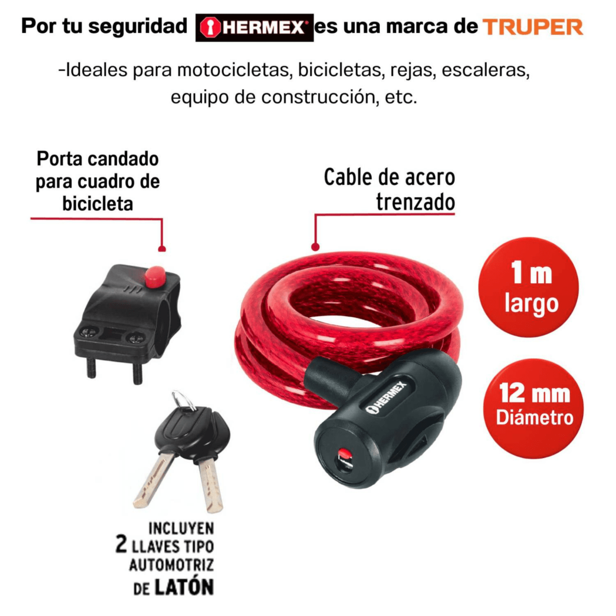 Combo Candado cadena para bicicleta con Mini Inflador 75 Psi Truper8