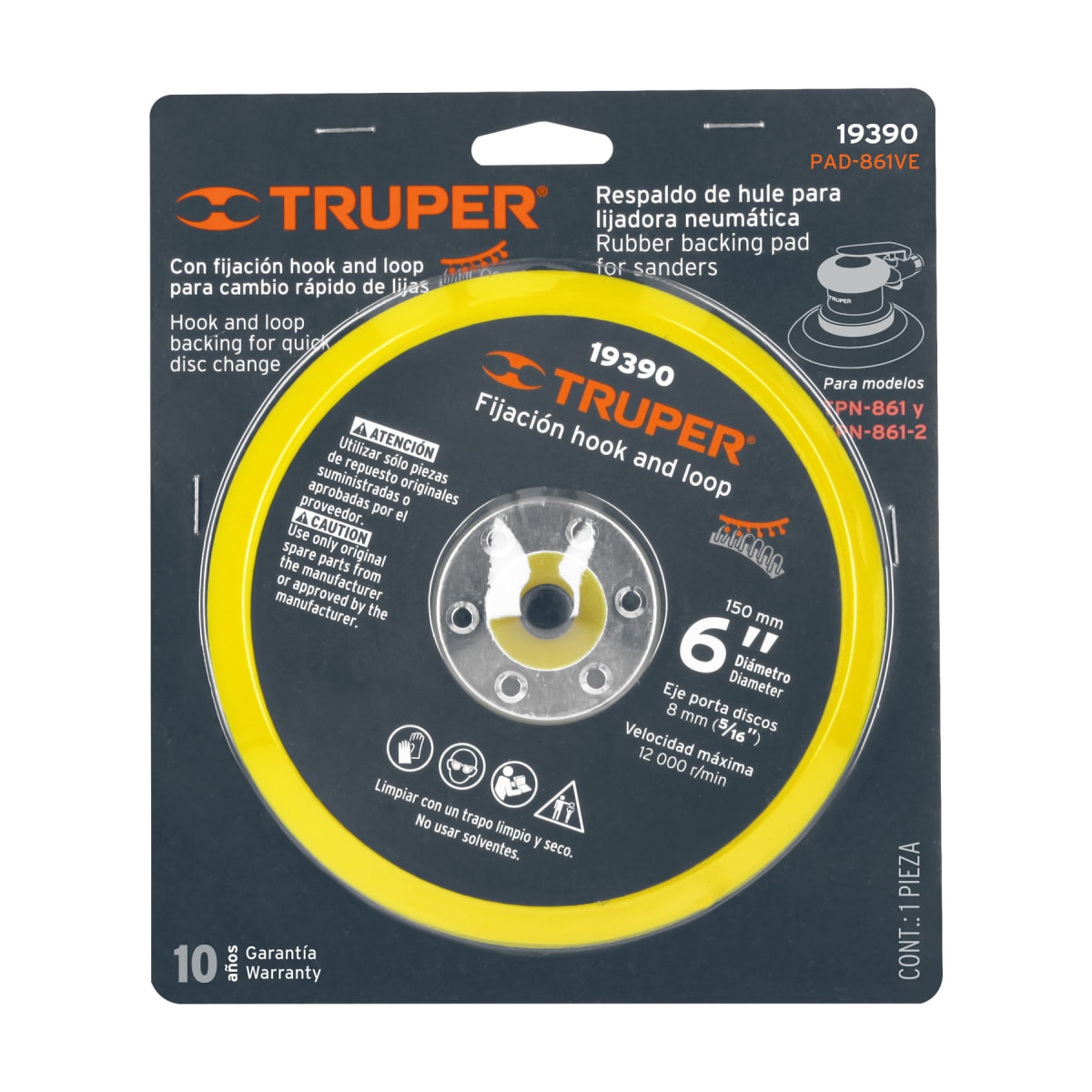 Pad para lijadora neumática TPN-861, fijación hook and loop Truper2
