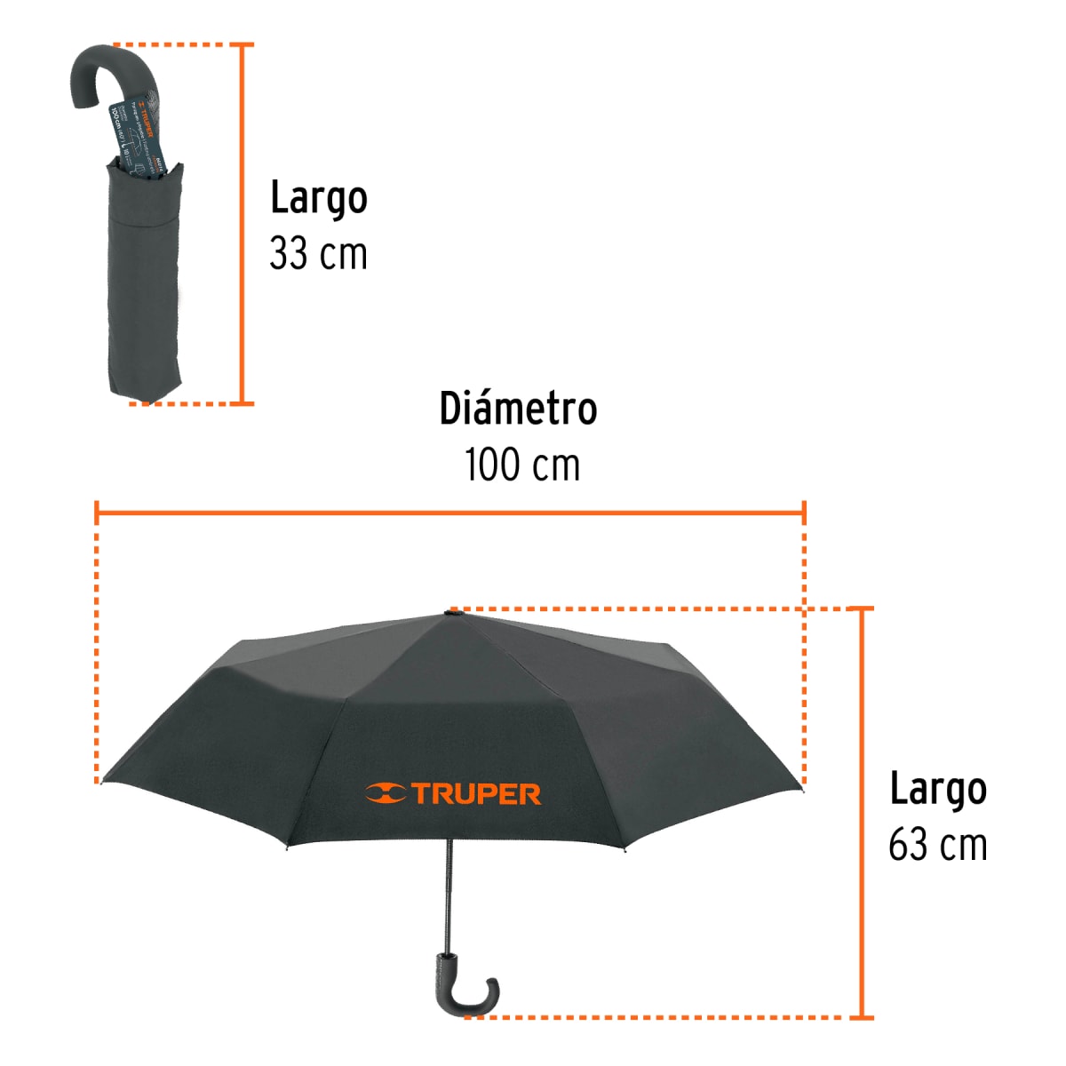 Paraguas sombrilla compacto plegable 100 cm Truper5