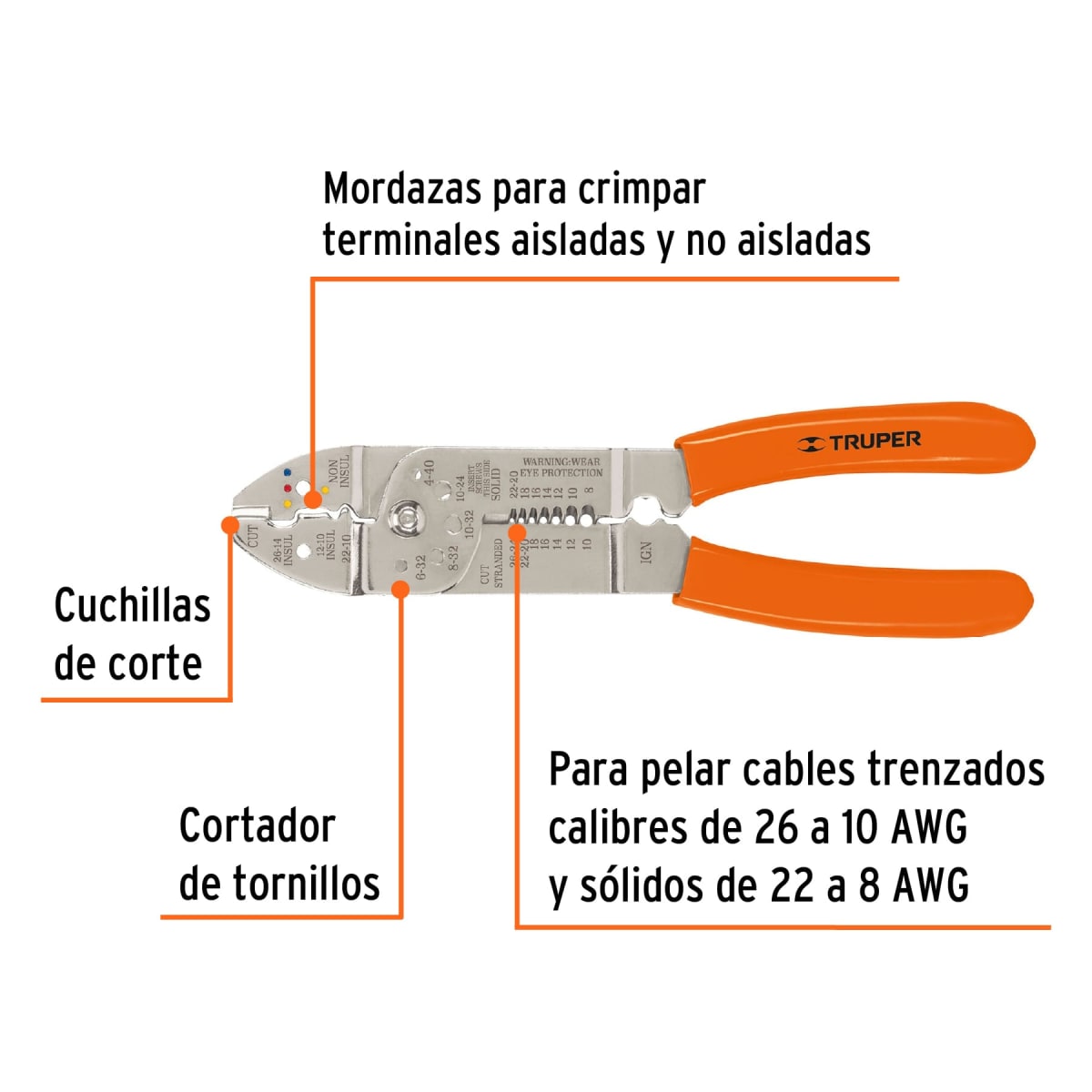 Alicate pela cables 26 a 10 AWG Truper2