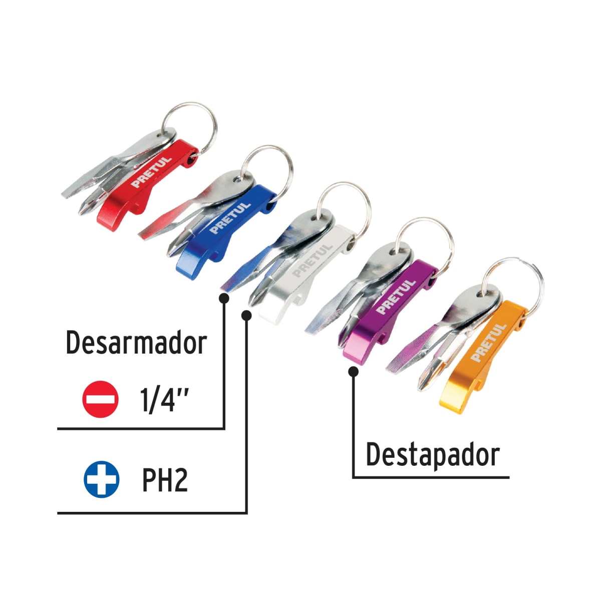 Pecera llaveros tipo desarmador y destapador 30 Pzas Pretul2